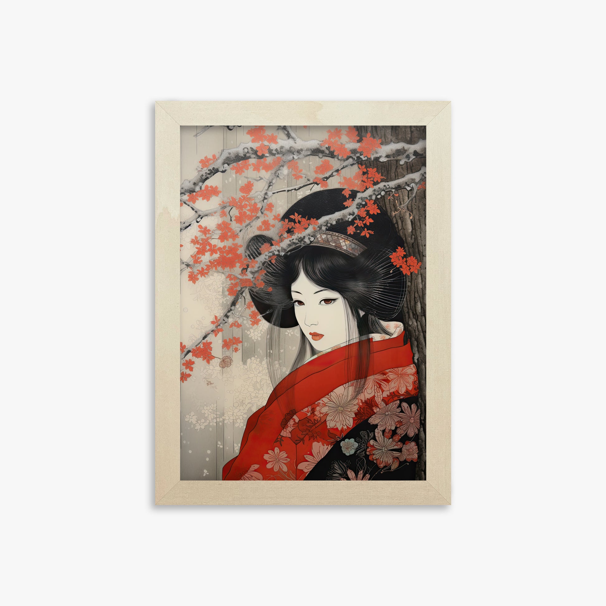 Blossom Geisha Elegance, 21x30cm Framed Poster With Lime Wood Frame