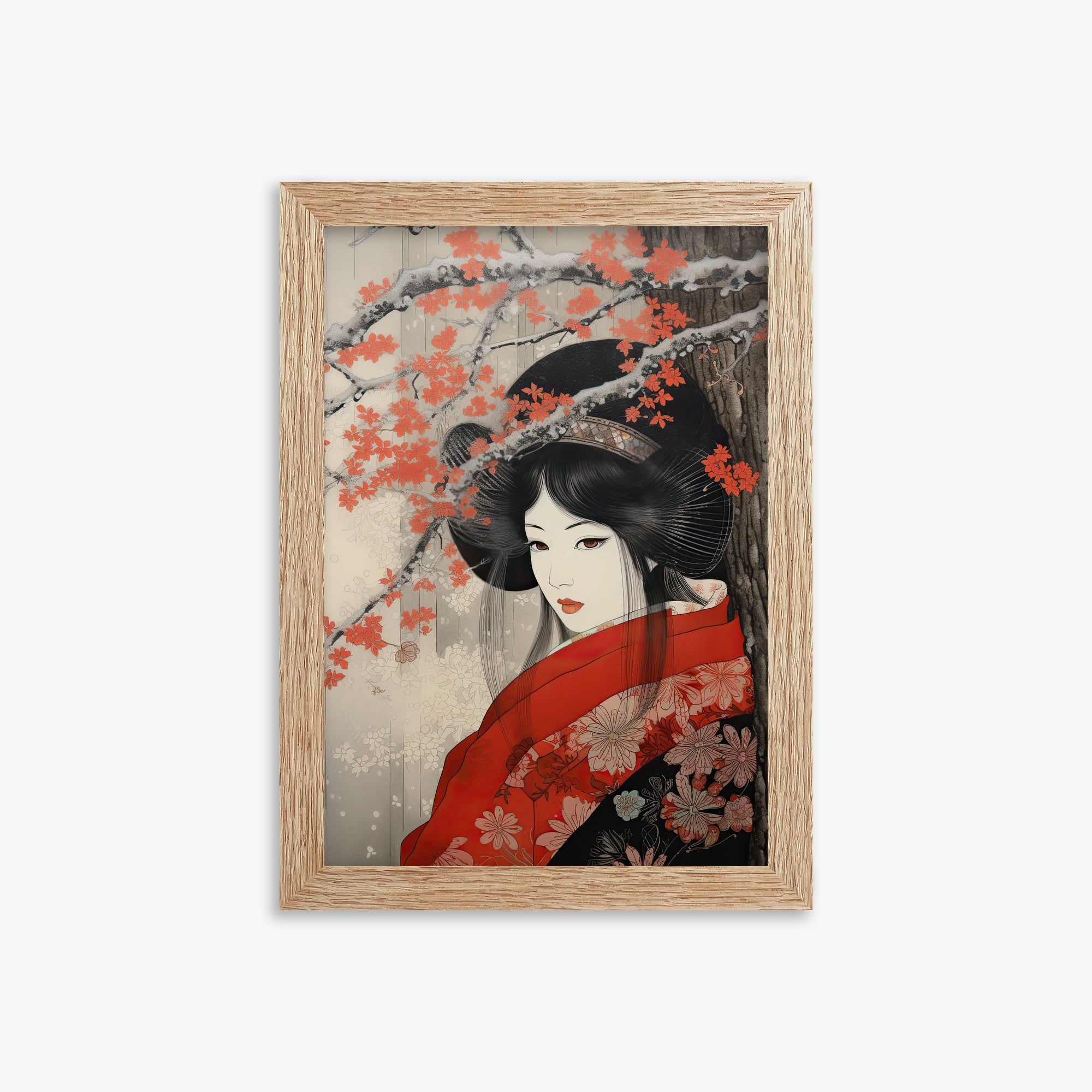 Blossom Geisha Elegance, 21x30cm Framed Poster With Raw Oak Frame