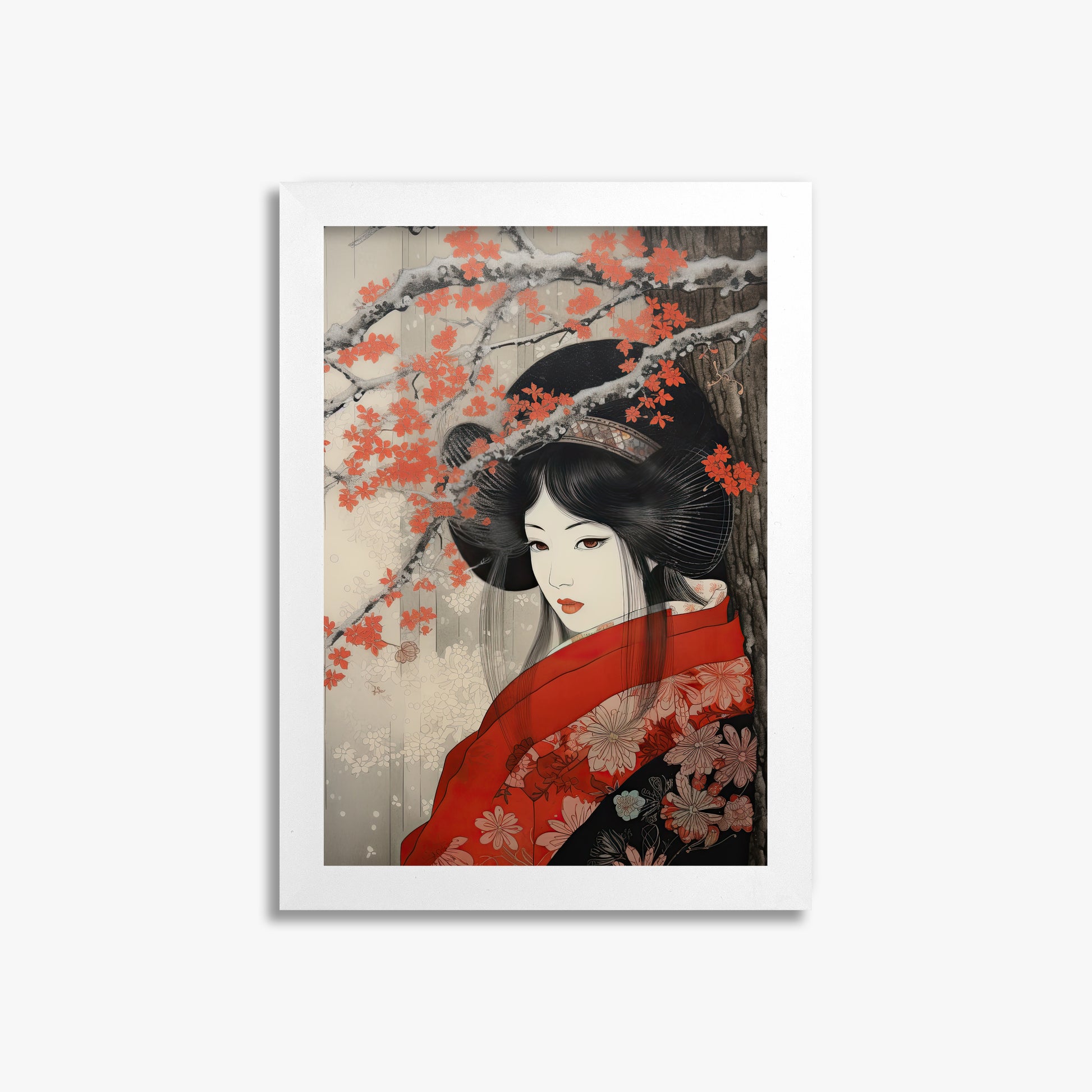 Blossom Geisha Elegance, 21x30cm Framed Poster With White Frame