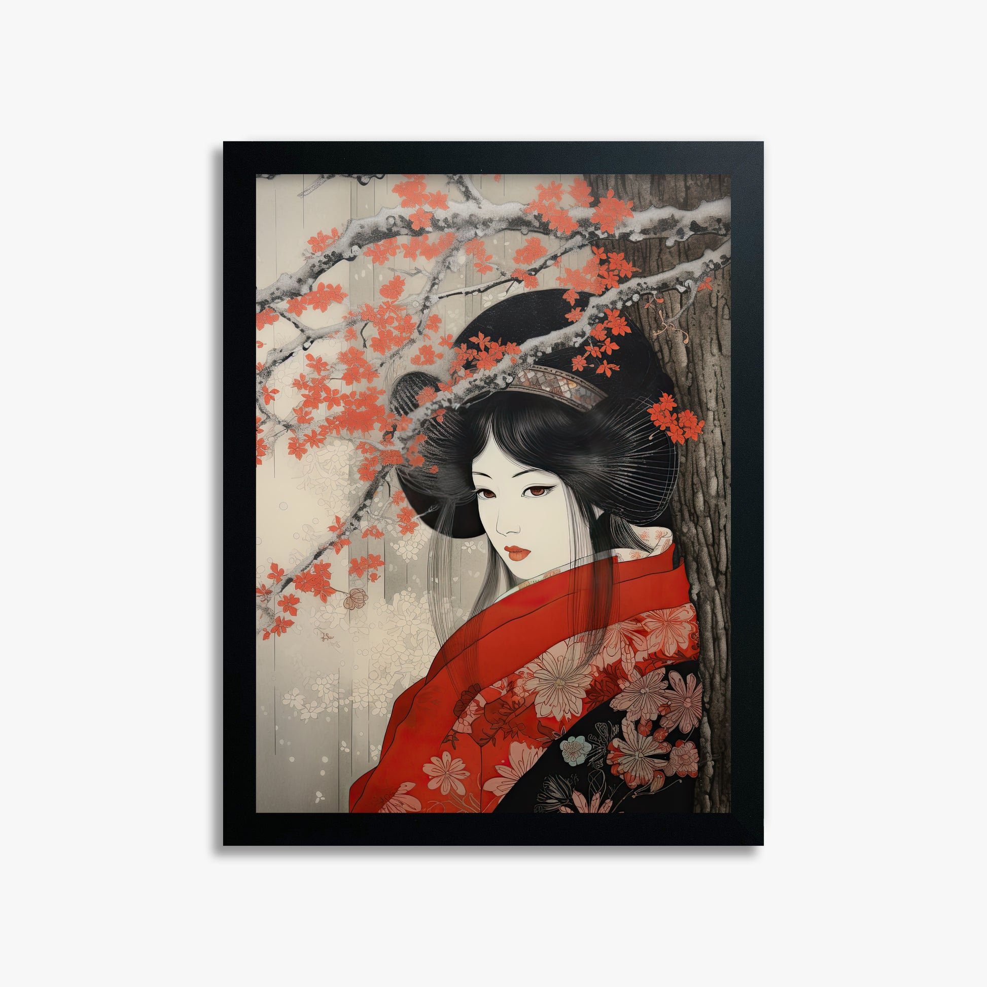 Blossom Geisha Elegance, 30x40cm Framed Poster With Black Frame