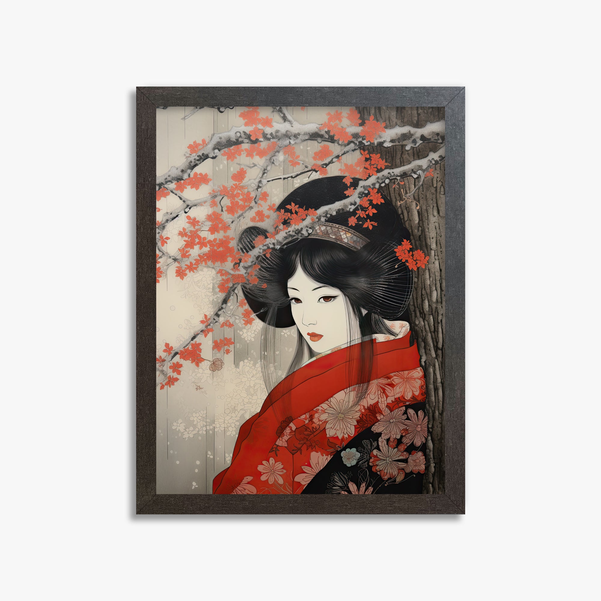 Blossom Geisha Elegance, 30x40cm Framed Poster With Espresso Frame