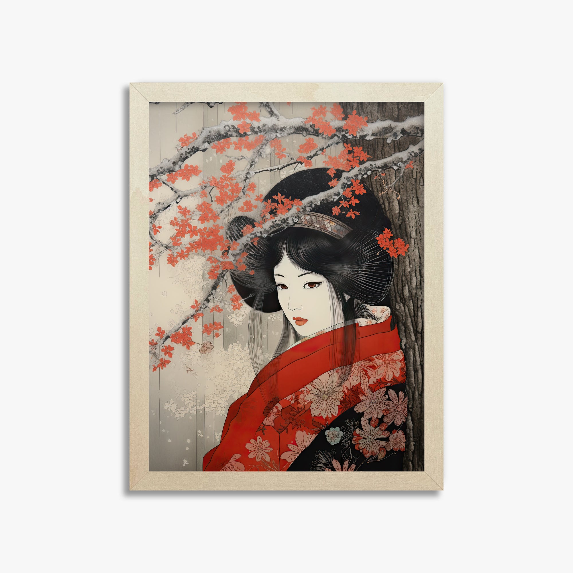 Blossom Geisha Elegance, 30x40cm Framed Poster With Lime Wood Frame