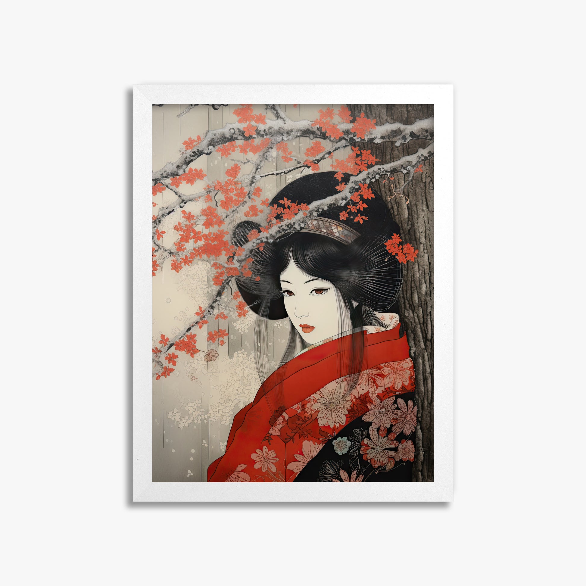 Blossom Geisha Elegance, 30x40cm Framed Poster With White Frame