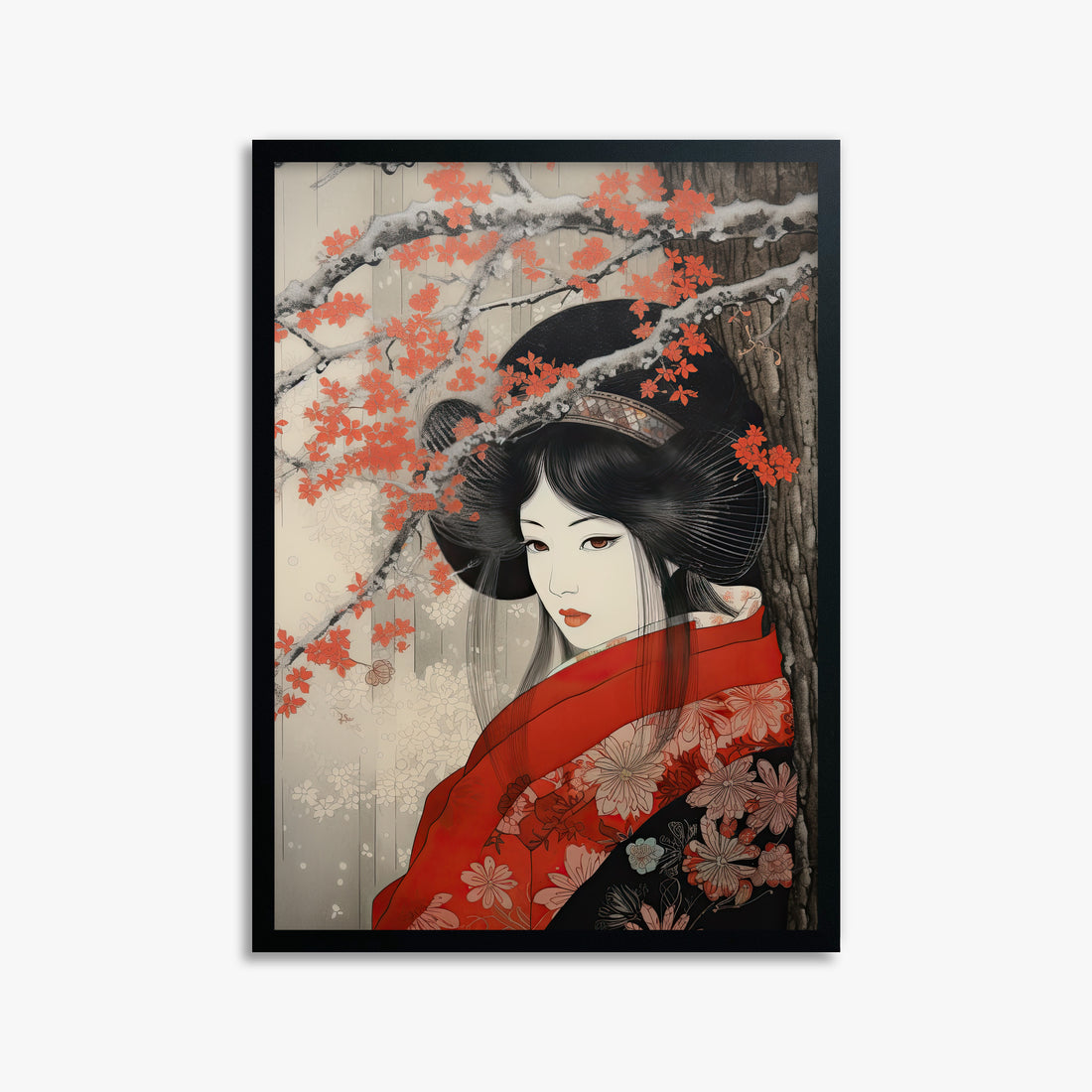 Blossom Geisha Elegance, 50x70cm Framed Poster With Black Frame