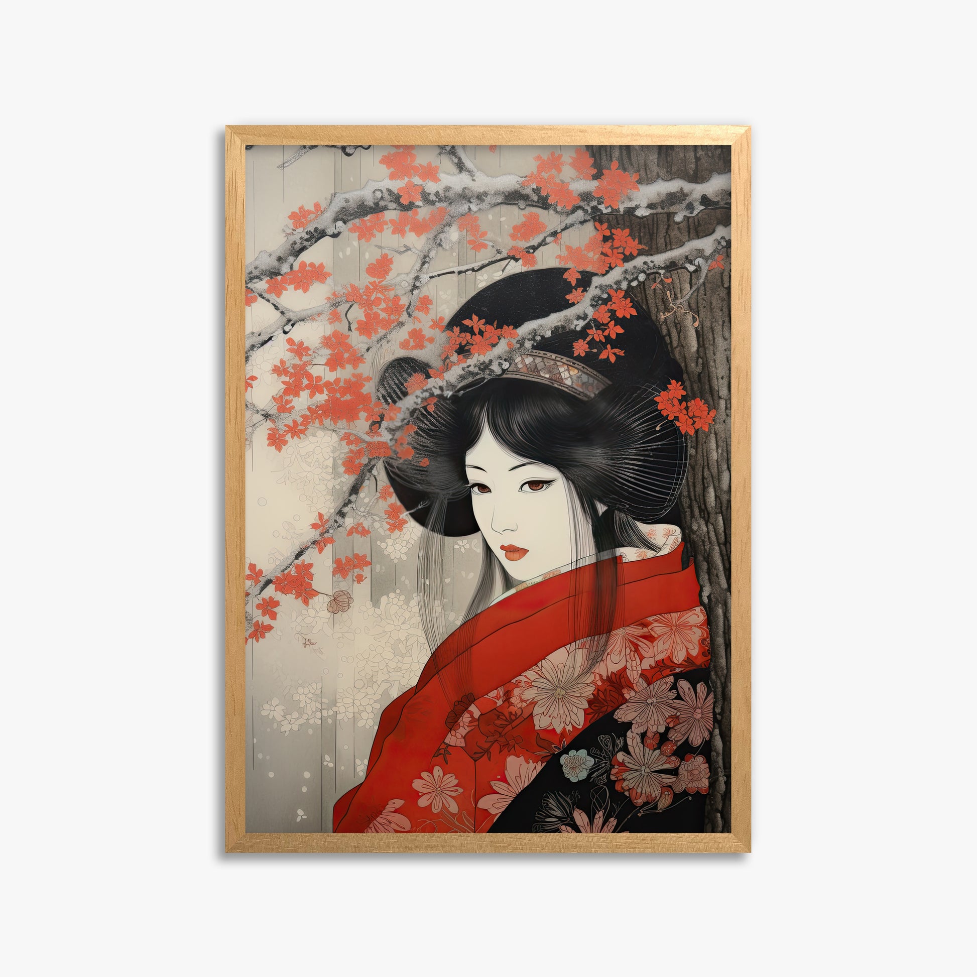 Blossom Geisha Elegance, 50x70cm Framed Poster With Oak Frame