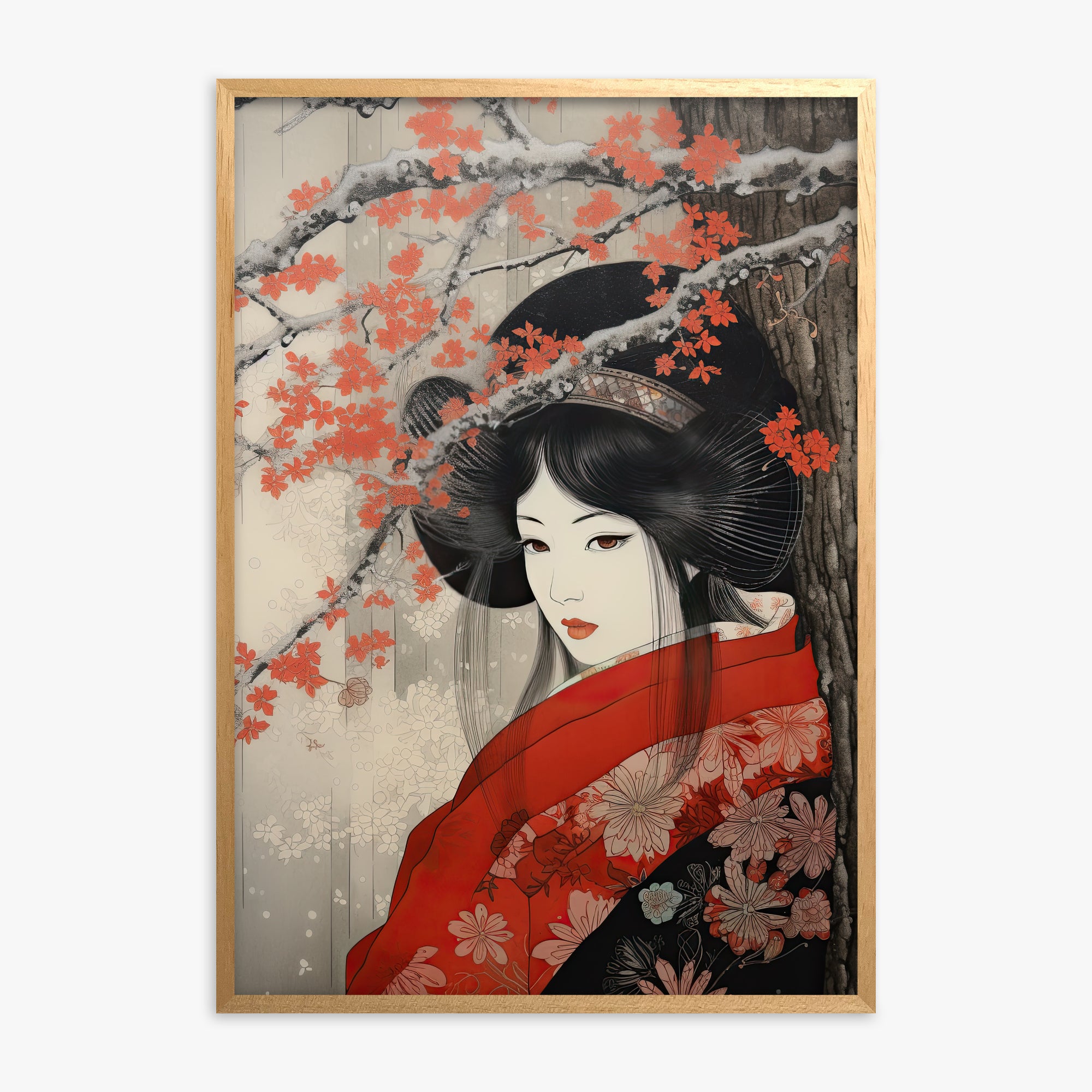 Blossom Geisha Elegance, Oak Framed Poster With Oak Frame