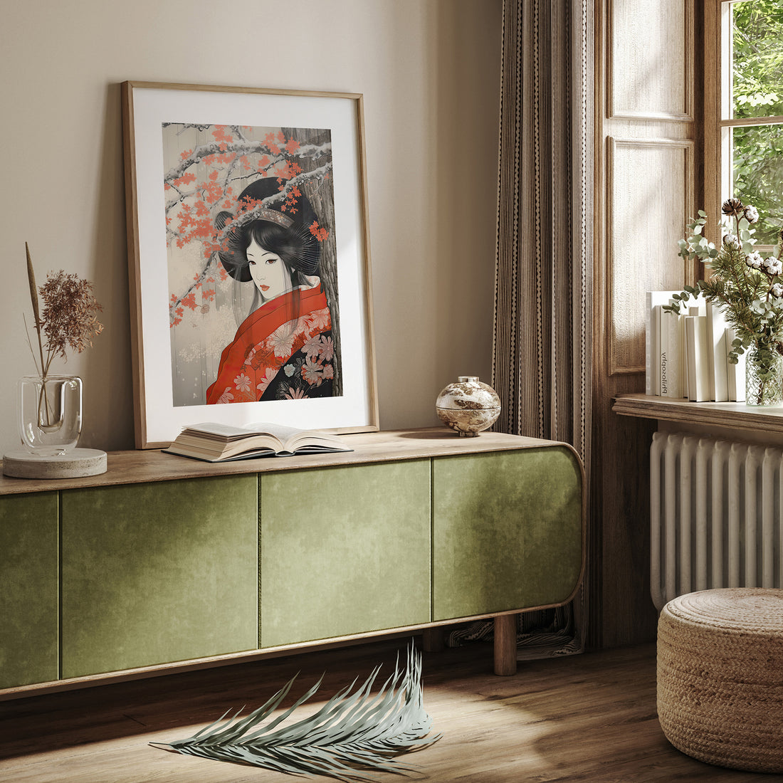 Blossom Geisha Elegance, 50x70cm Framed Poster With Black Frame