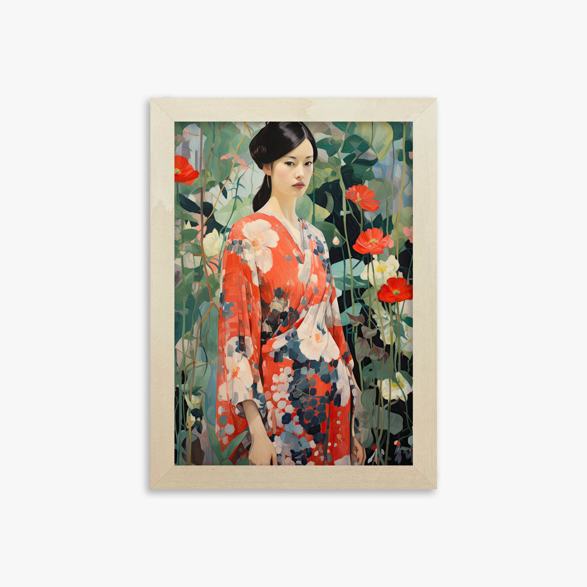 Poppy Garden Kimono, 21x30cm Framed Poster With Lime Wood Frame