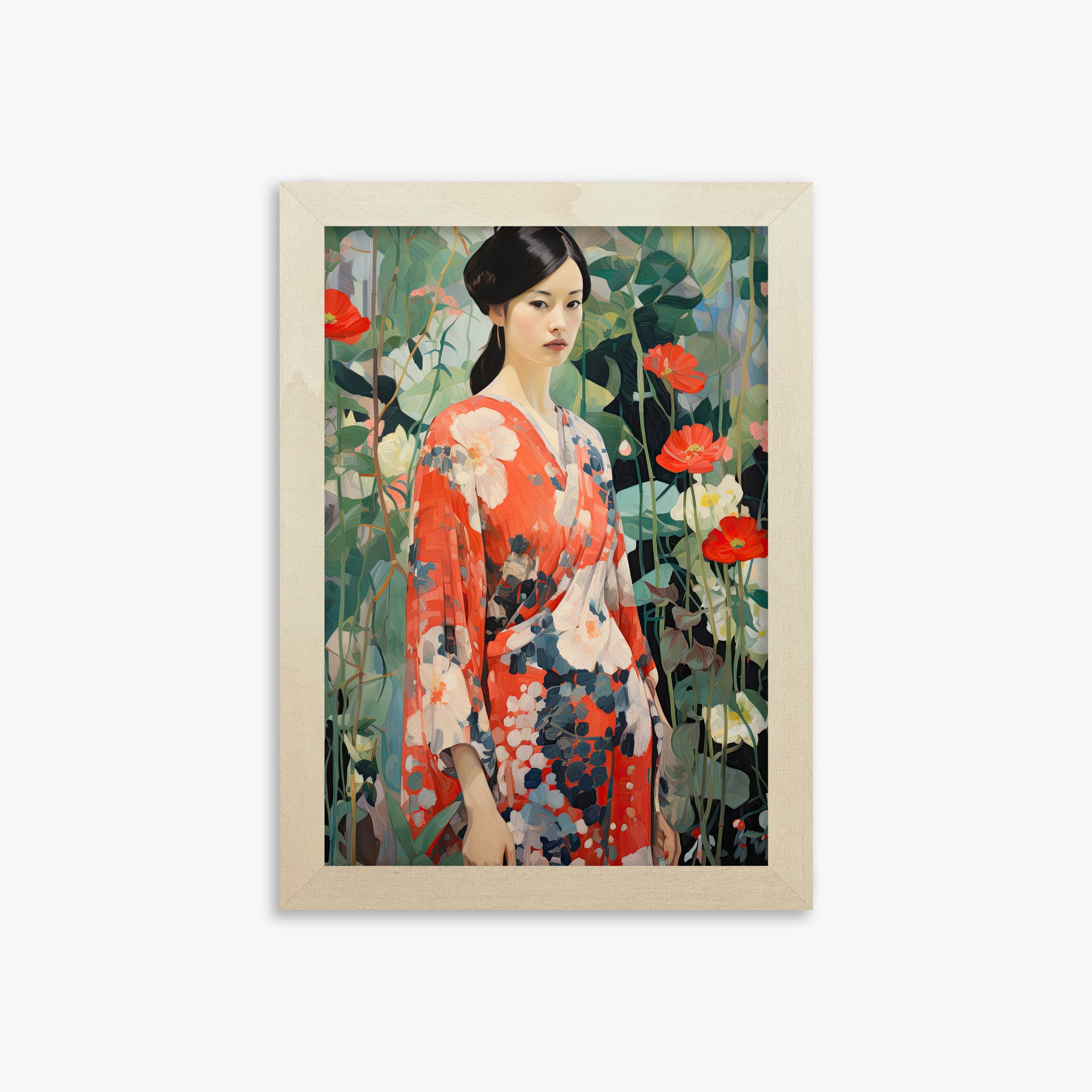 Poppy Garden Kimono, 21x30cm Framed Poster With Lime Wood Frame