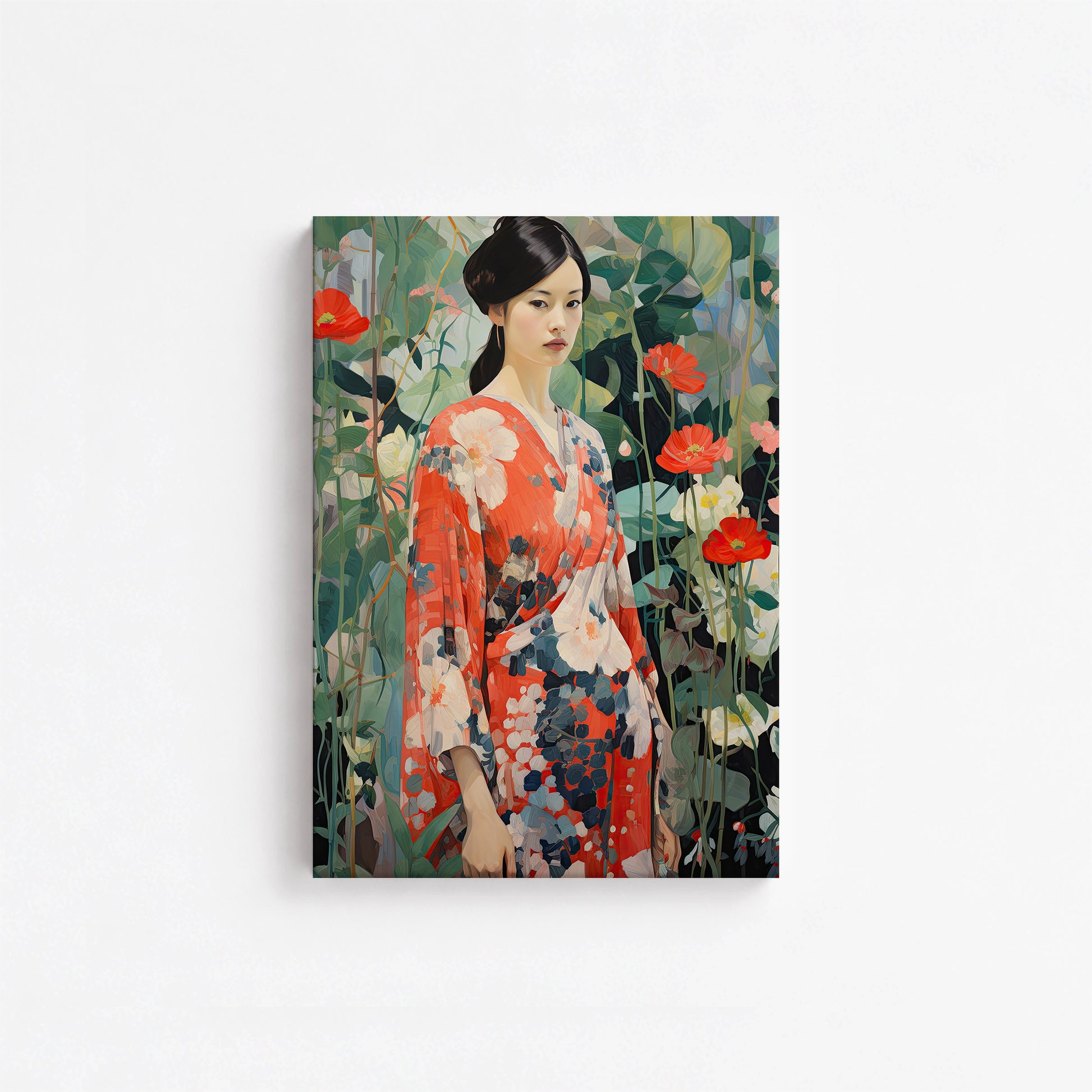 Poppy Garden Kimono, 21x30cm Satin Canvas Poster