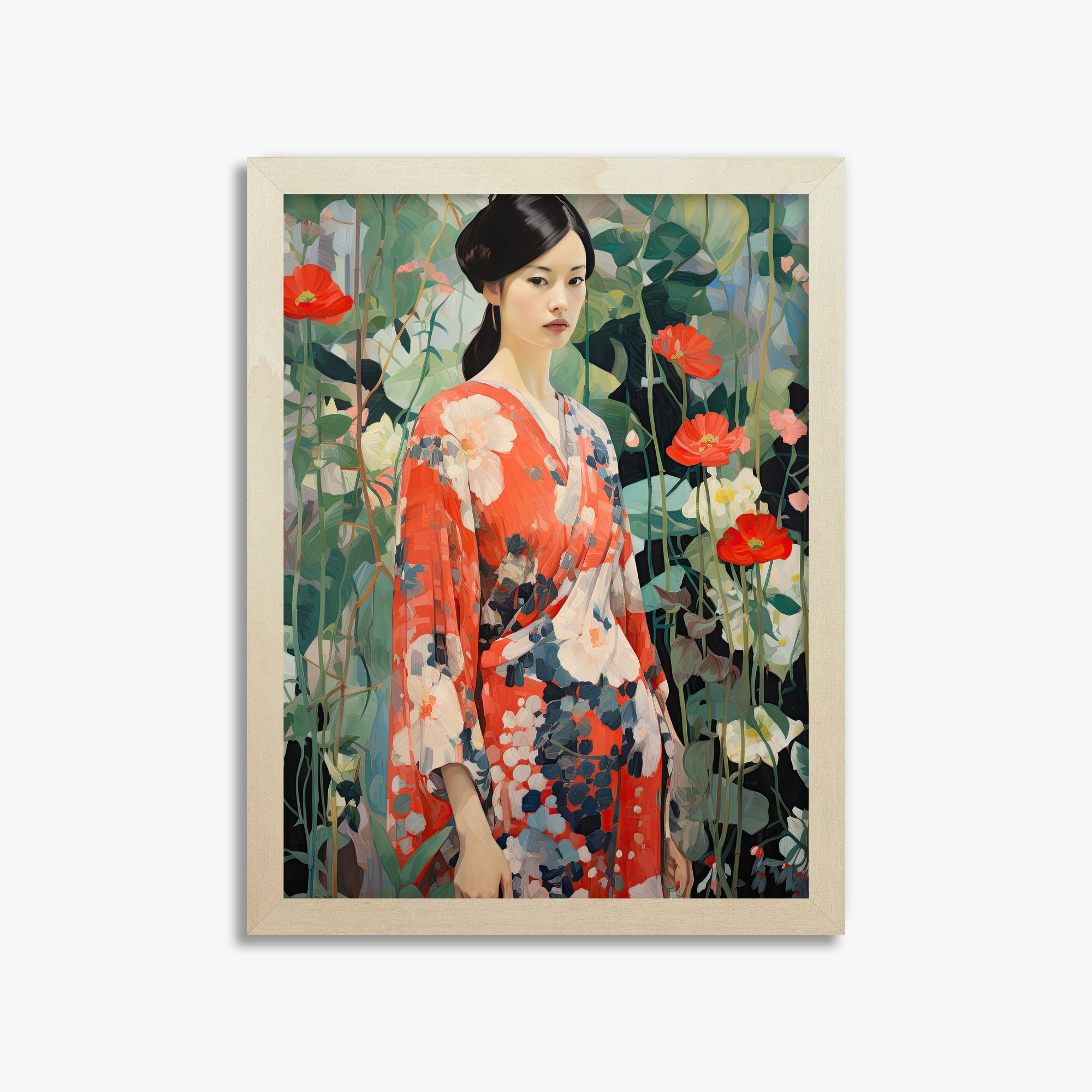 Poppy Garden Kimono, 30x40cm Framed Poster With Lime Wood Frame