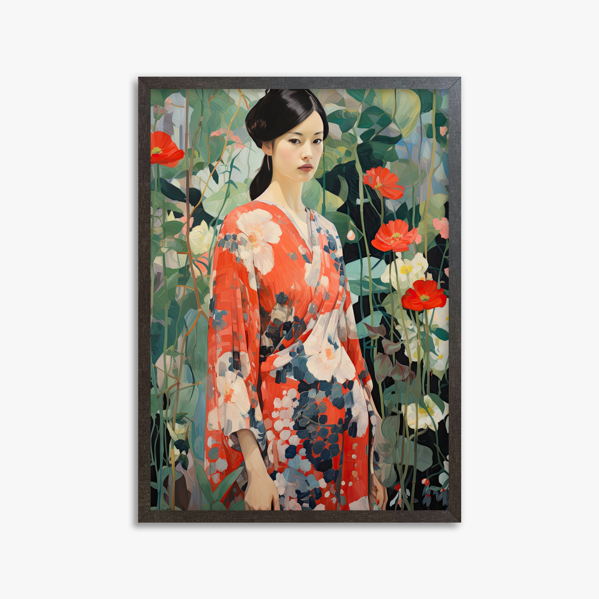Poppy Garden Kimono, 50x70cm Framed Poster With Espresso Frame
