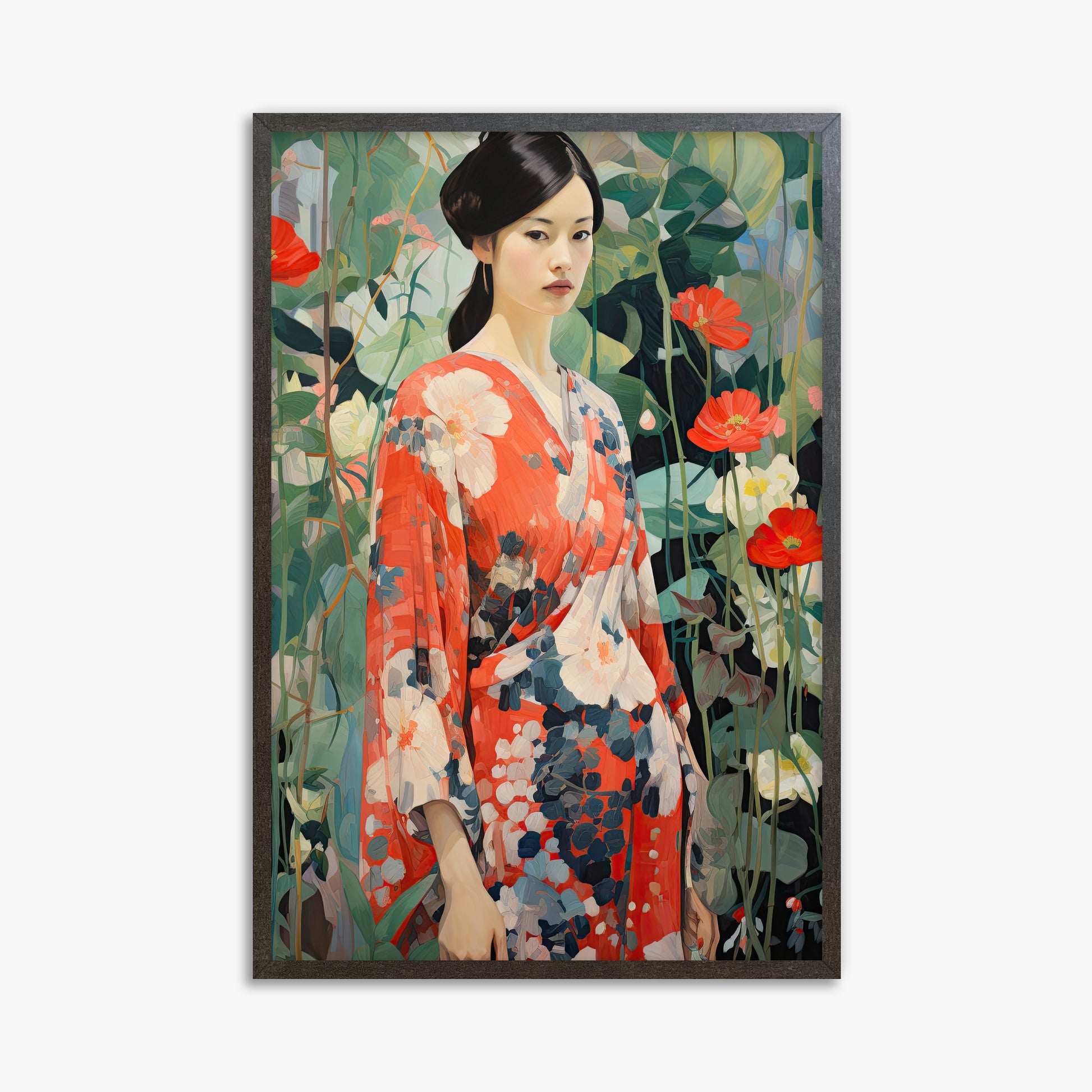 Poppy Garden Kimono, 61x91cm Framed Poster With Espresso Frame