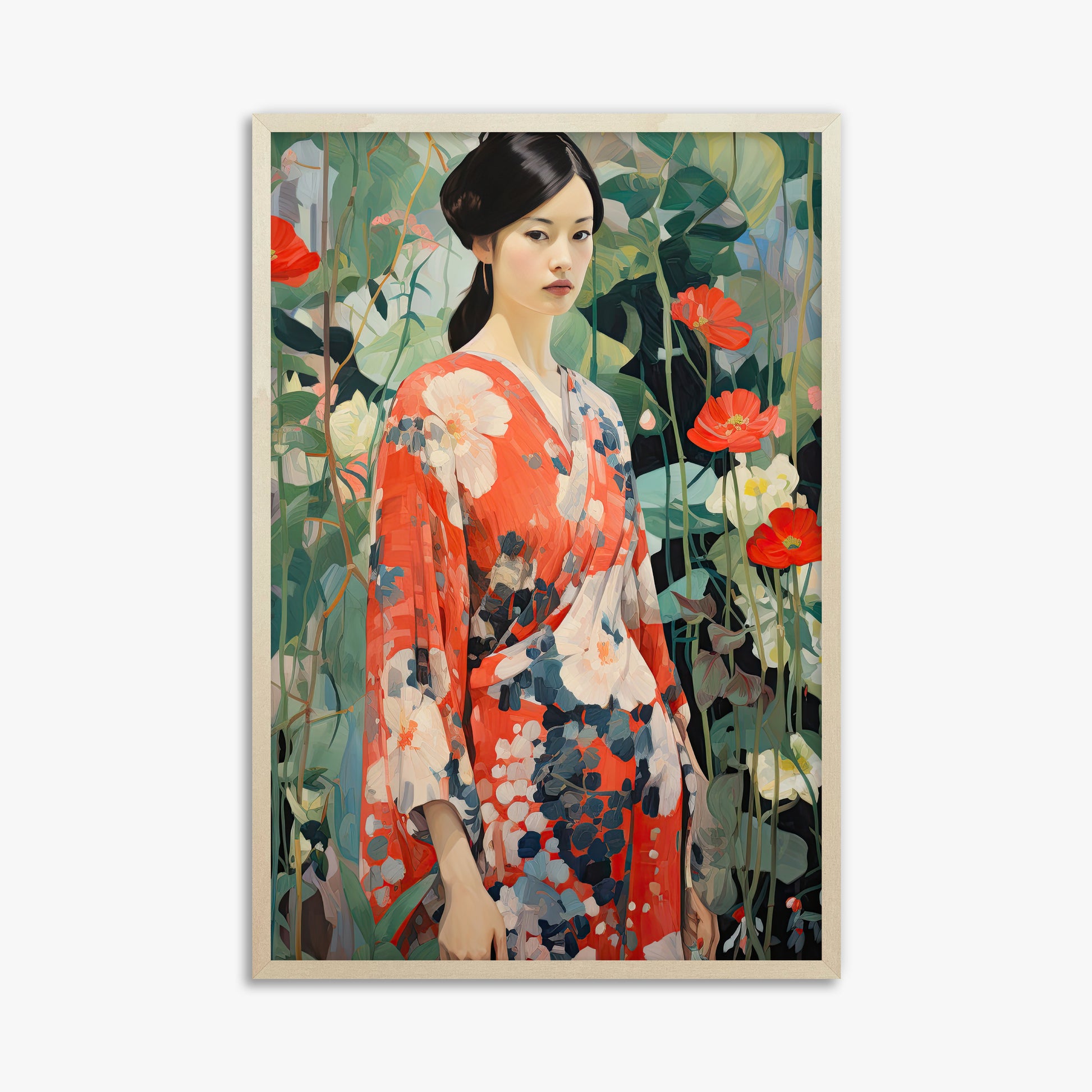 Poppy Garden Kimono, 61x91cm Framed Poster With Lime Wood Frame