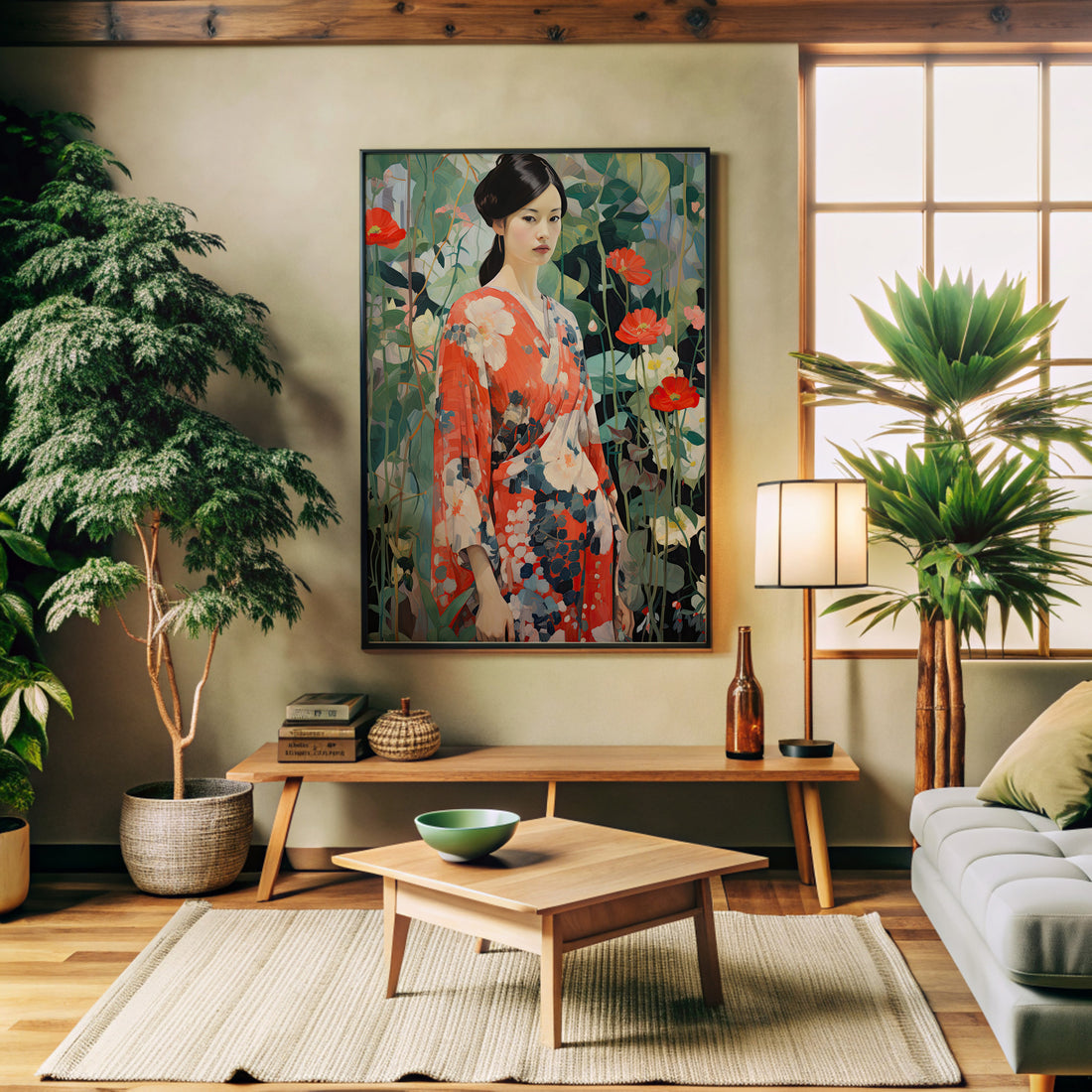 Poppy Garden Kimono, 50x70cm Framed Poster With Black Frame