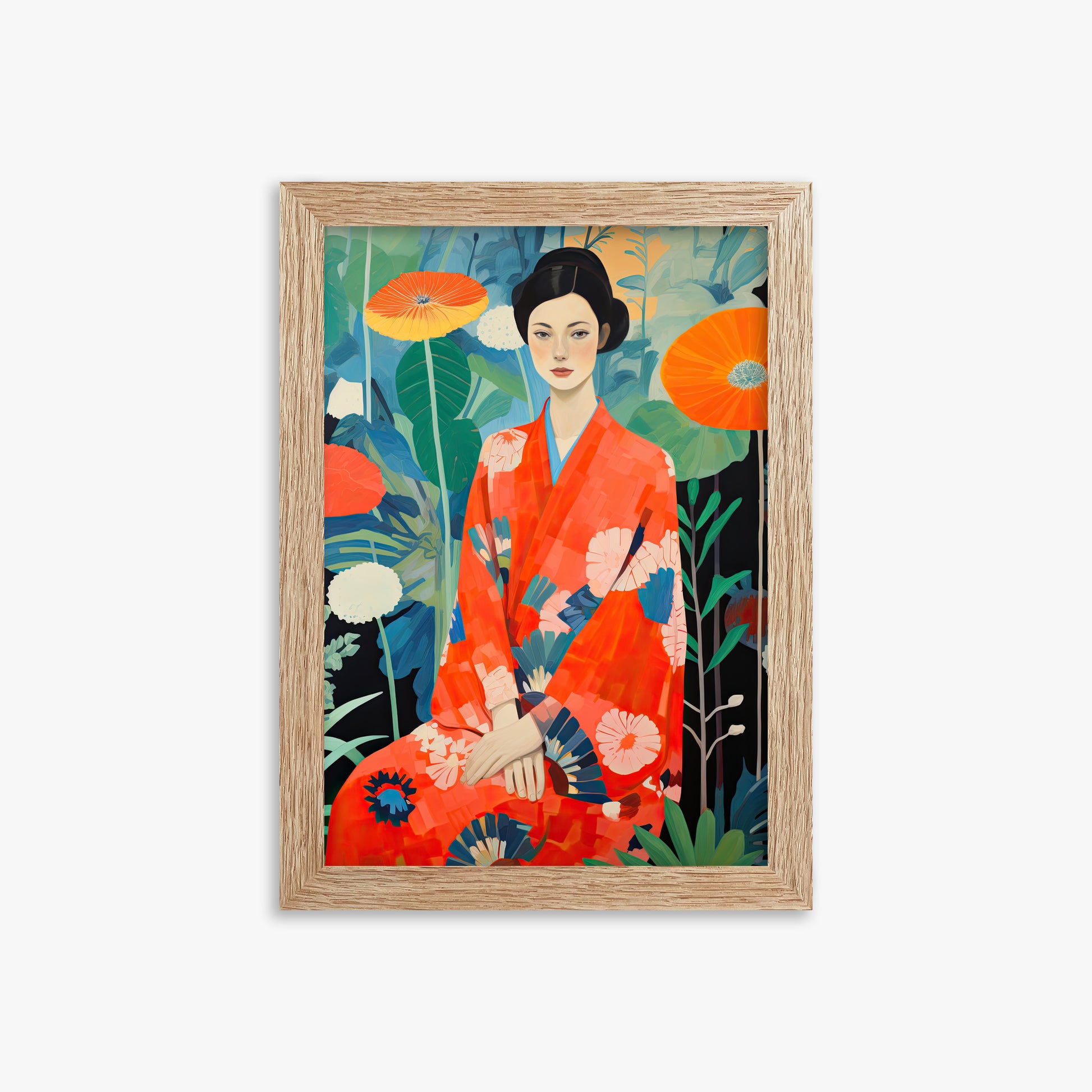 Poppy Garden Serenity, 21x30cm Framed Poster With Raw Oak Frame