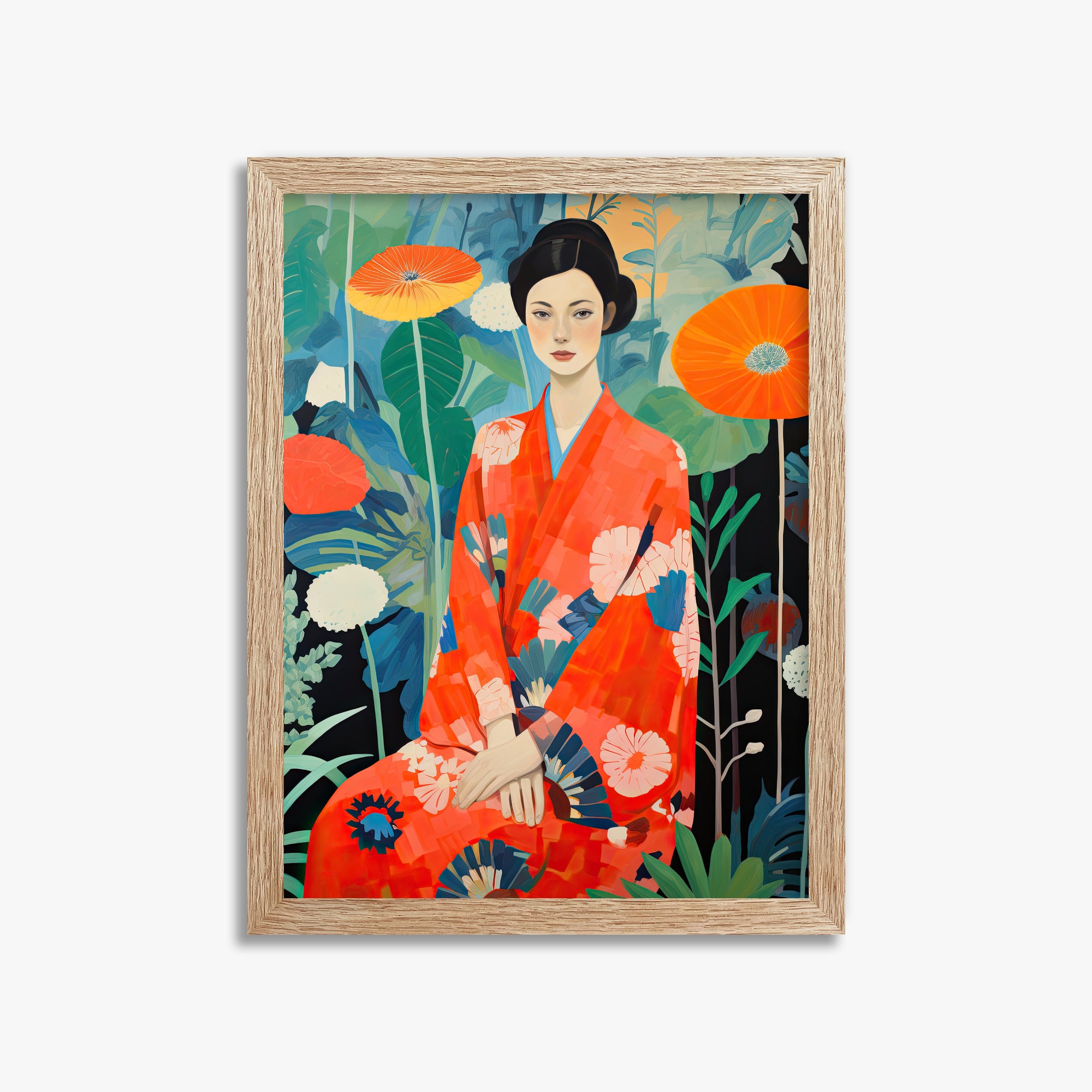 Poppy Garden Serenity, 30x40cm Framed Poster With Raw Oak Frame