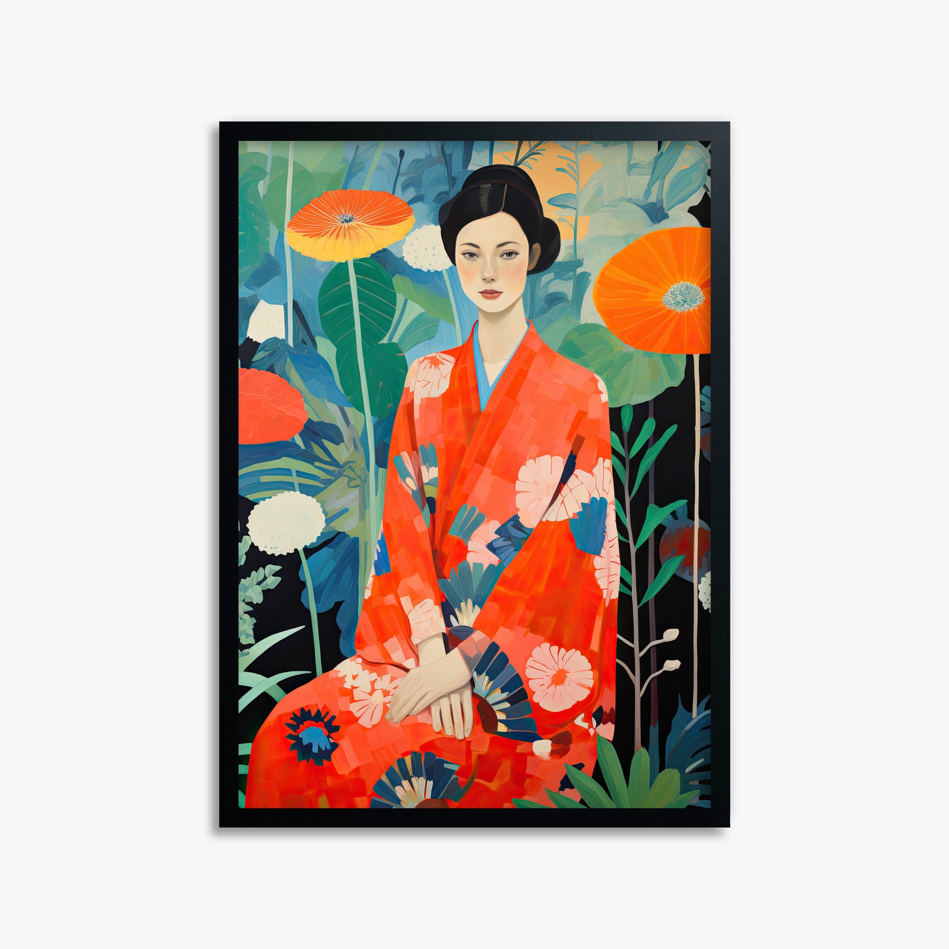 Poppy Garden Serenity, 50x70cm Framed Poster With Black Frame