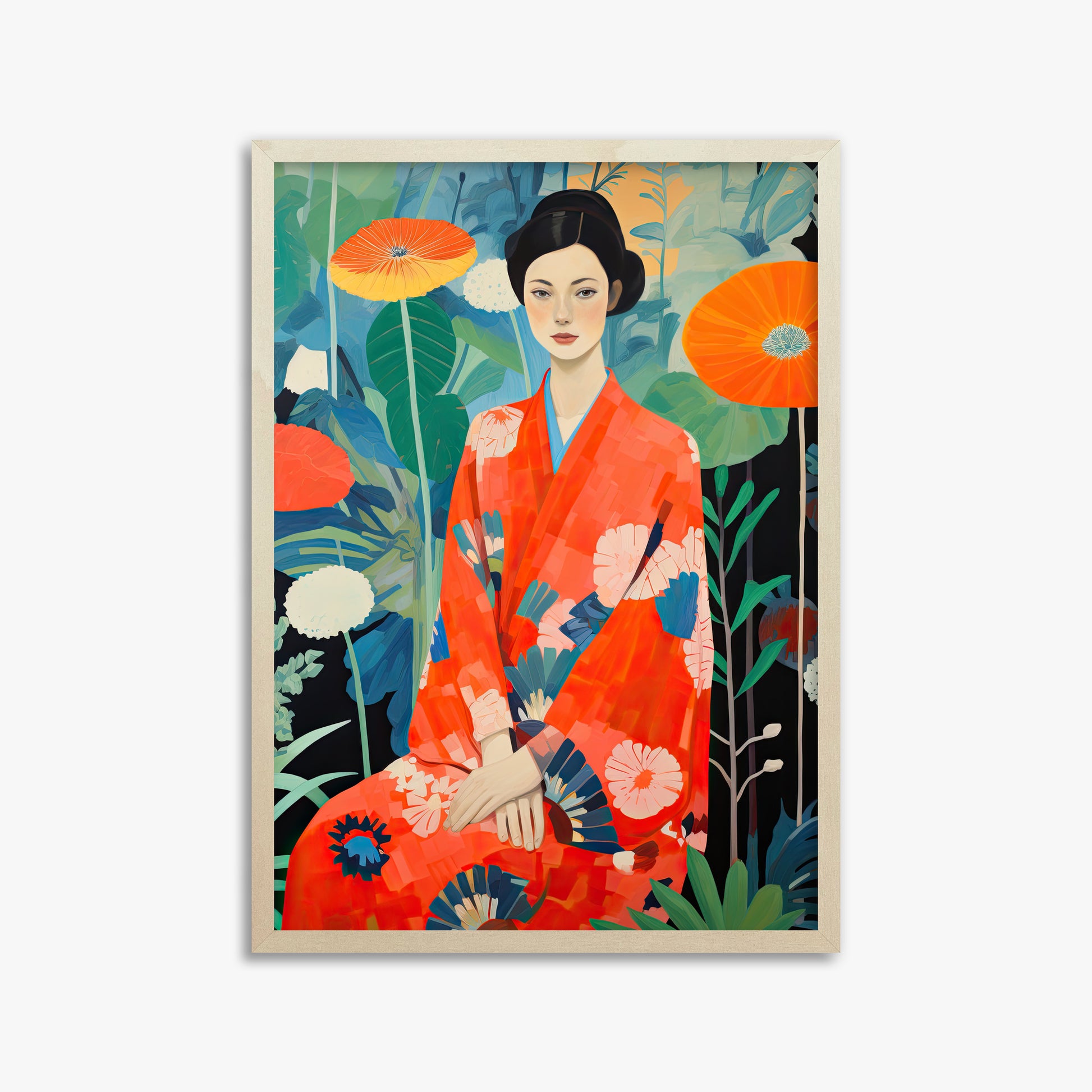 Poppy Garden Serenity, 50x70cm Framed Poster With Lime Wood Frame
