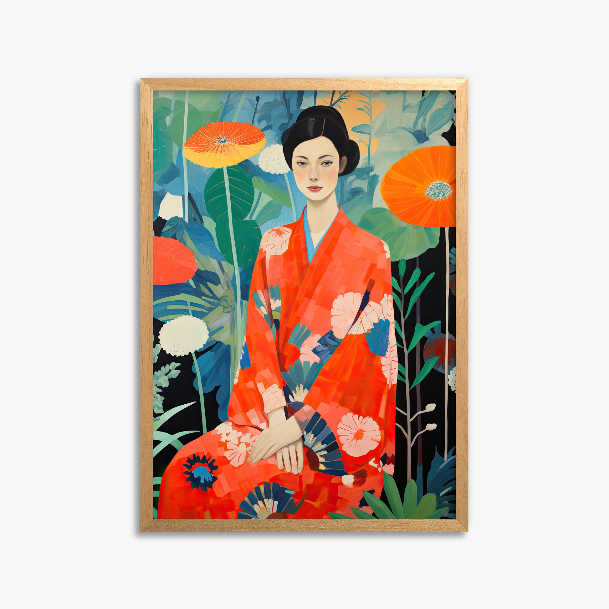 Poppy Garden Serenity, 50x70cm Framed Poster With Oak Frame