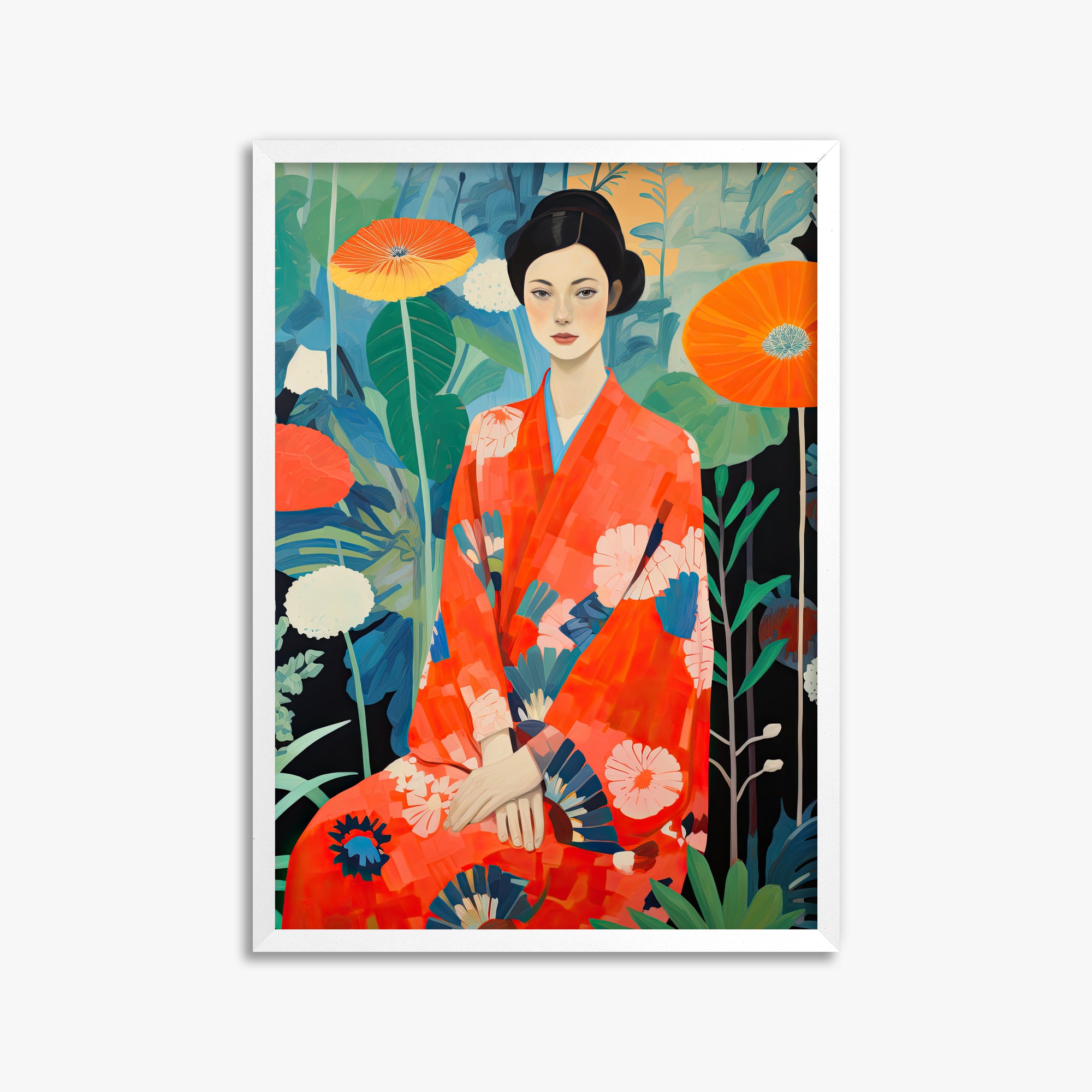 Poppy Garden Serenity, 50x70cm Framed Poster With White Frame