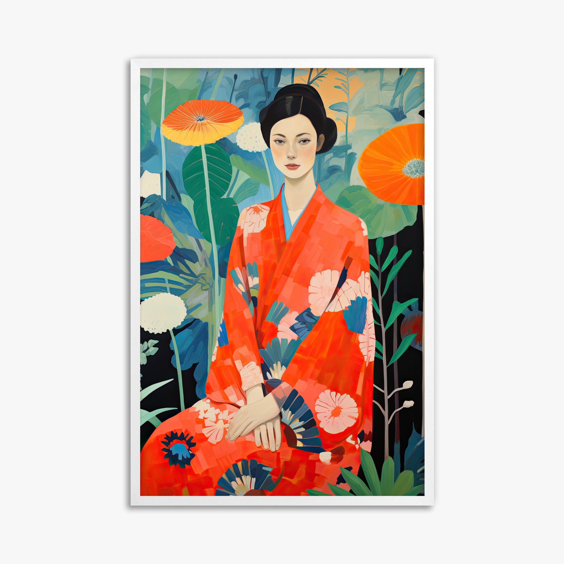 Poppy Garden Serenity, 61x91cm Framed Poster With White Frame