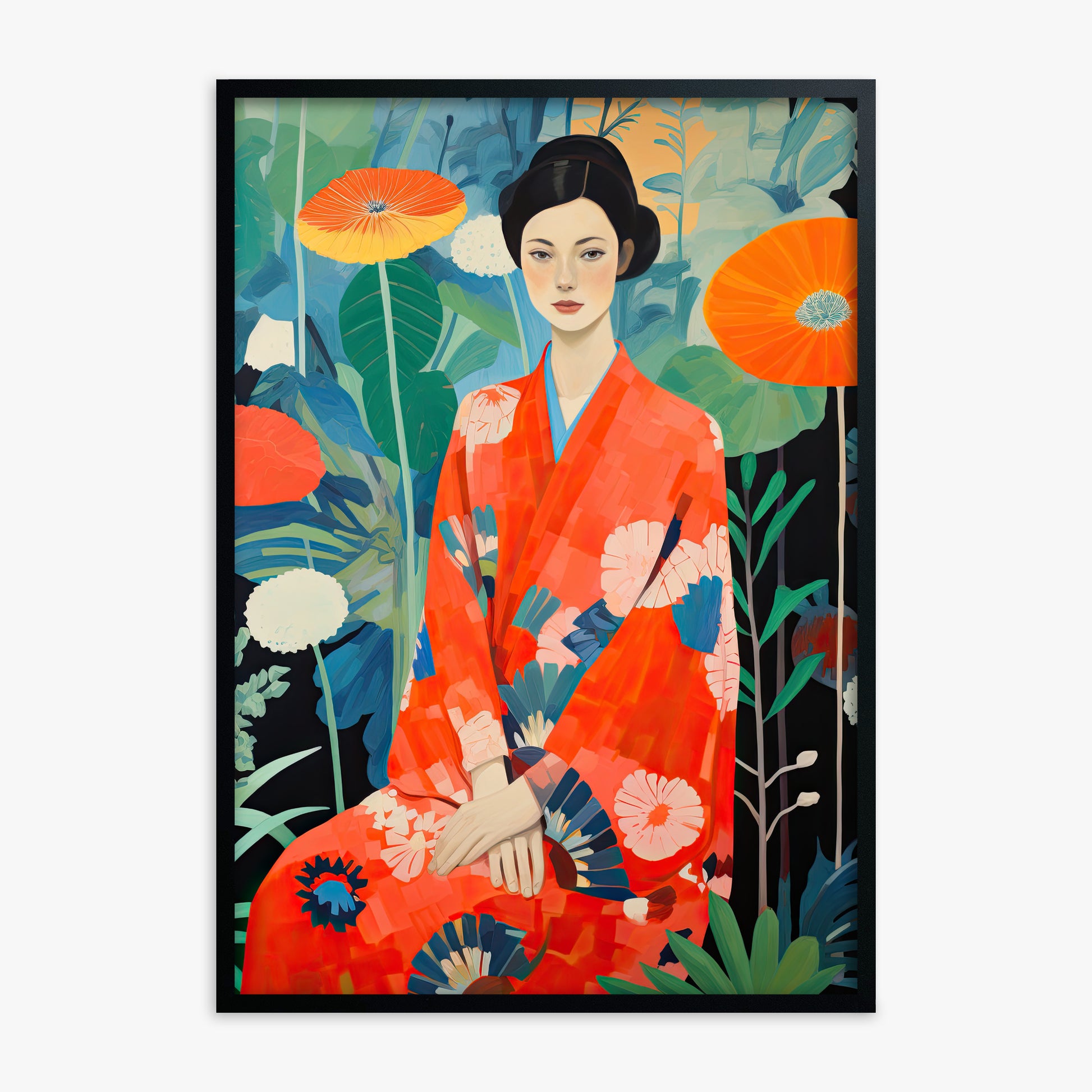 Poppy Garden Serenity, Black Framed Poster With Black Frame