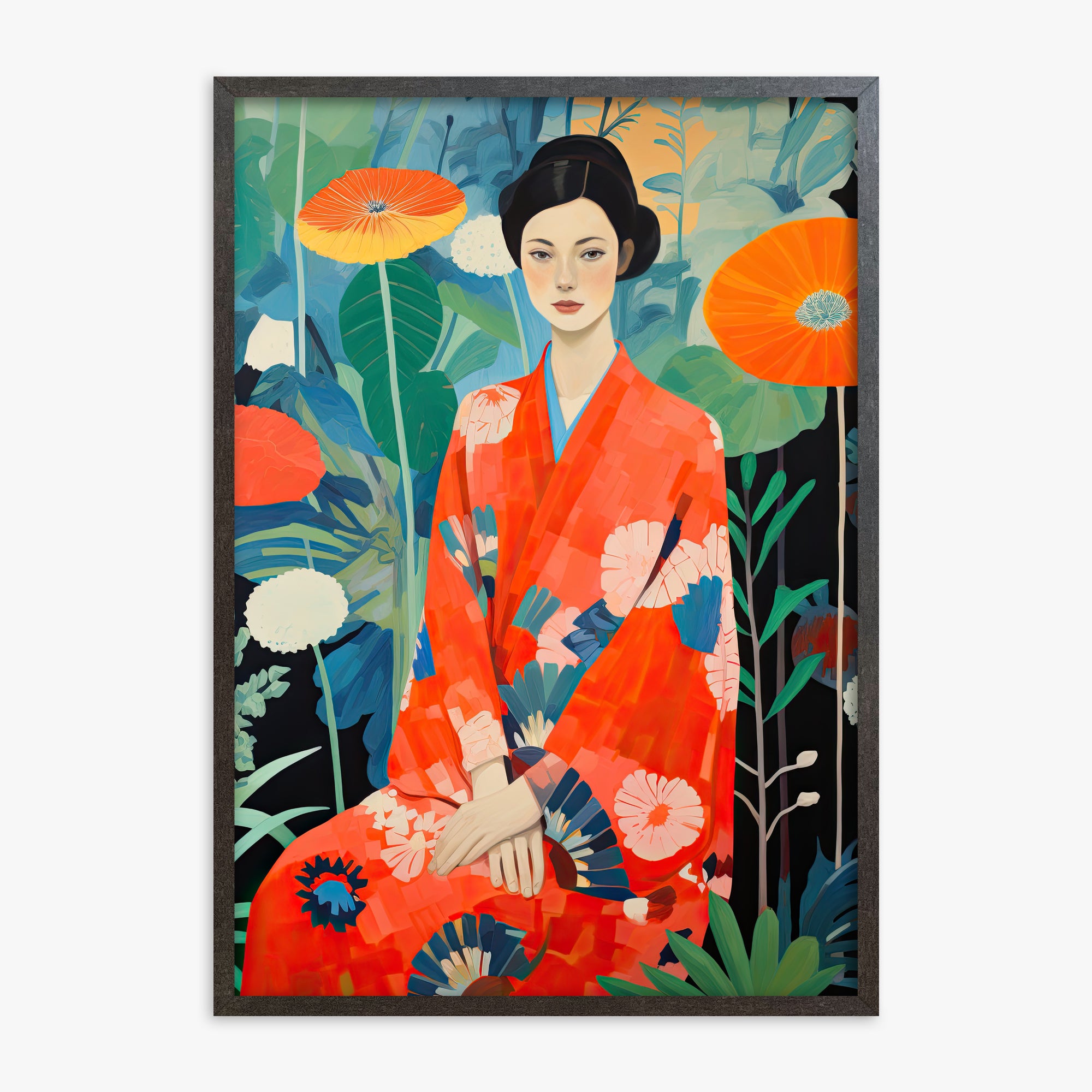 Poppy Garden Serenity, 70x100cm Framed Poster With Espresso Frame