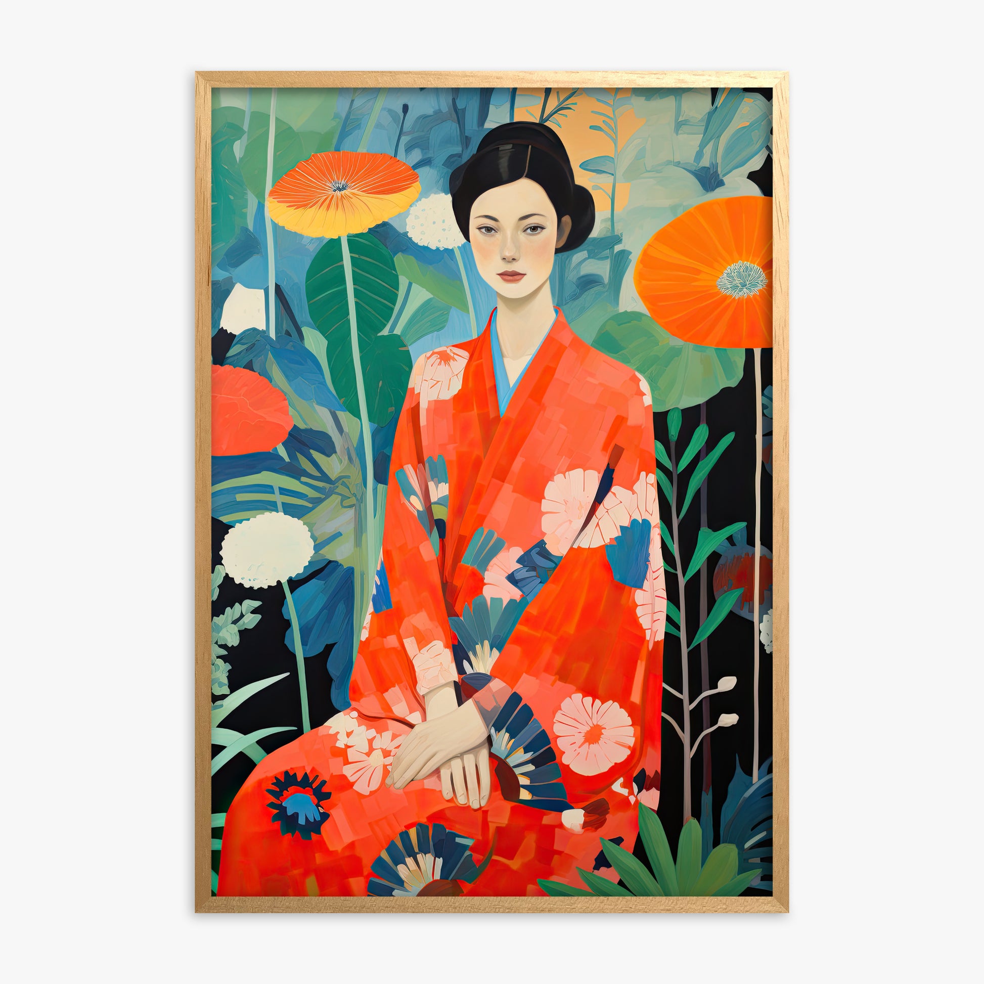 Poppy Garden Serenity, Oak Framed Poster With Oak Frame