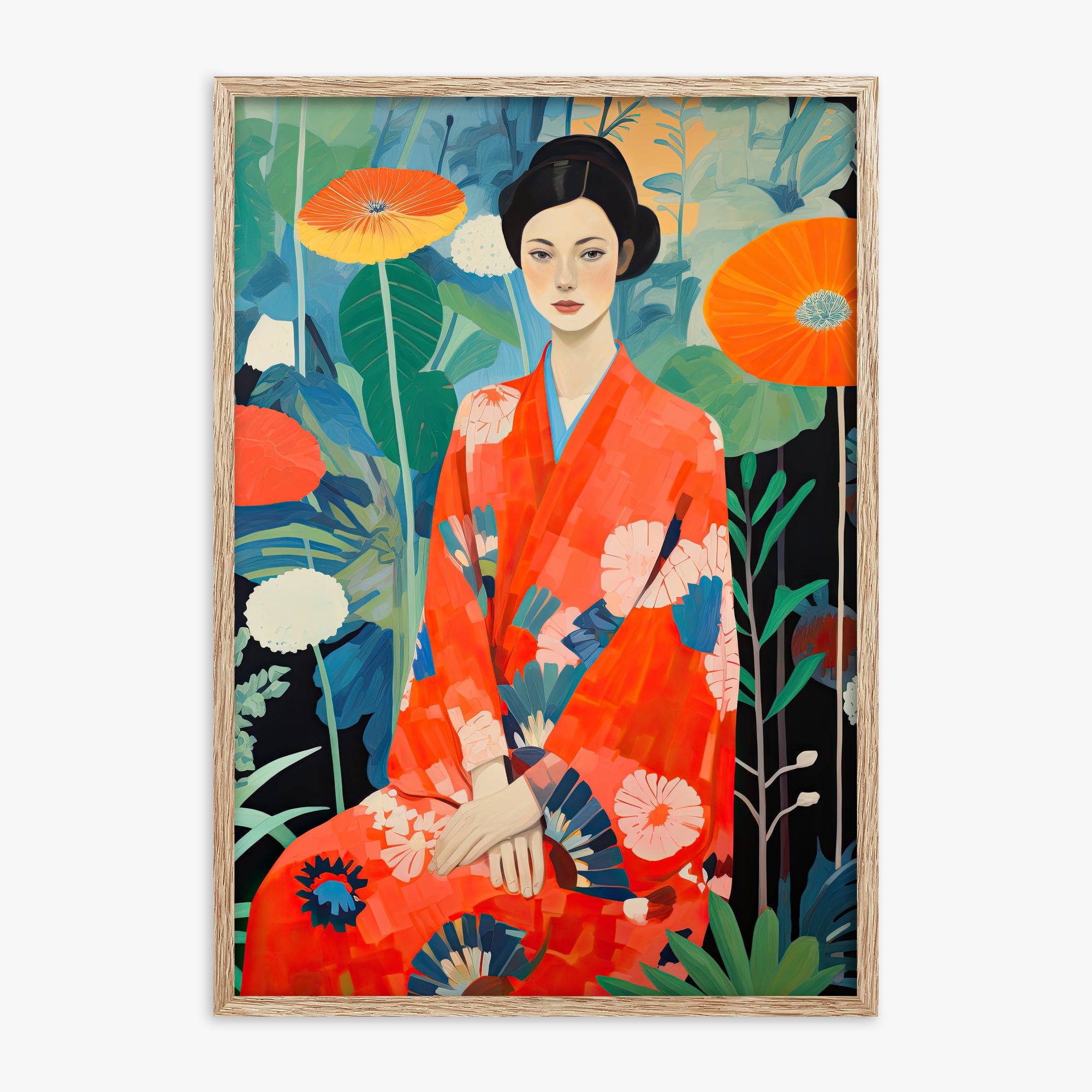 Poppy Garden Serenity, 70x100cm Framed Poster With Raw Oak Frame