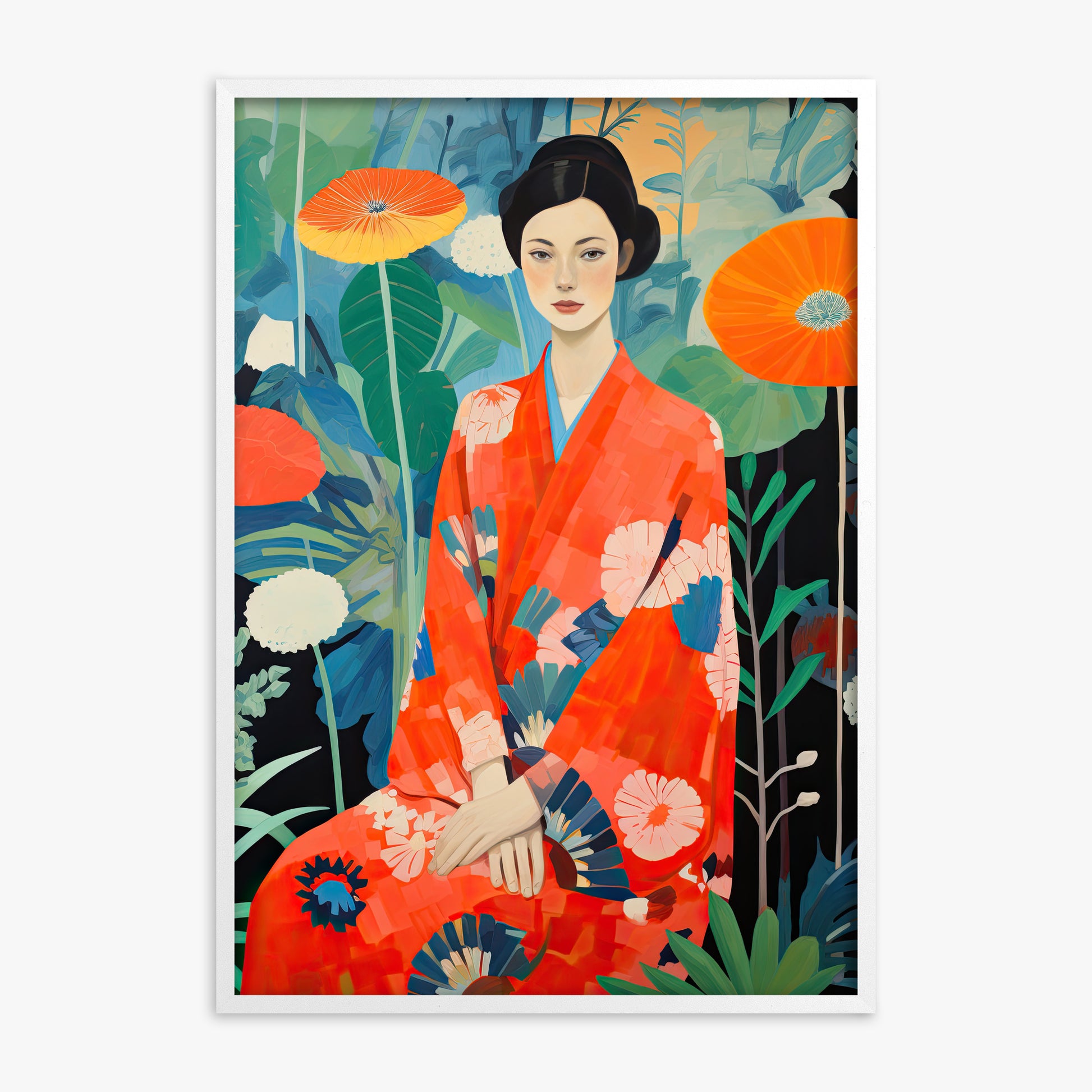 Poppy Garden Serenity, White Framed Poster With White Frame
