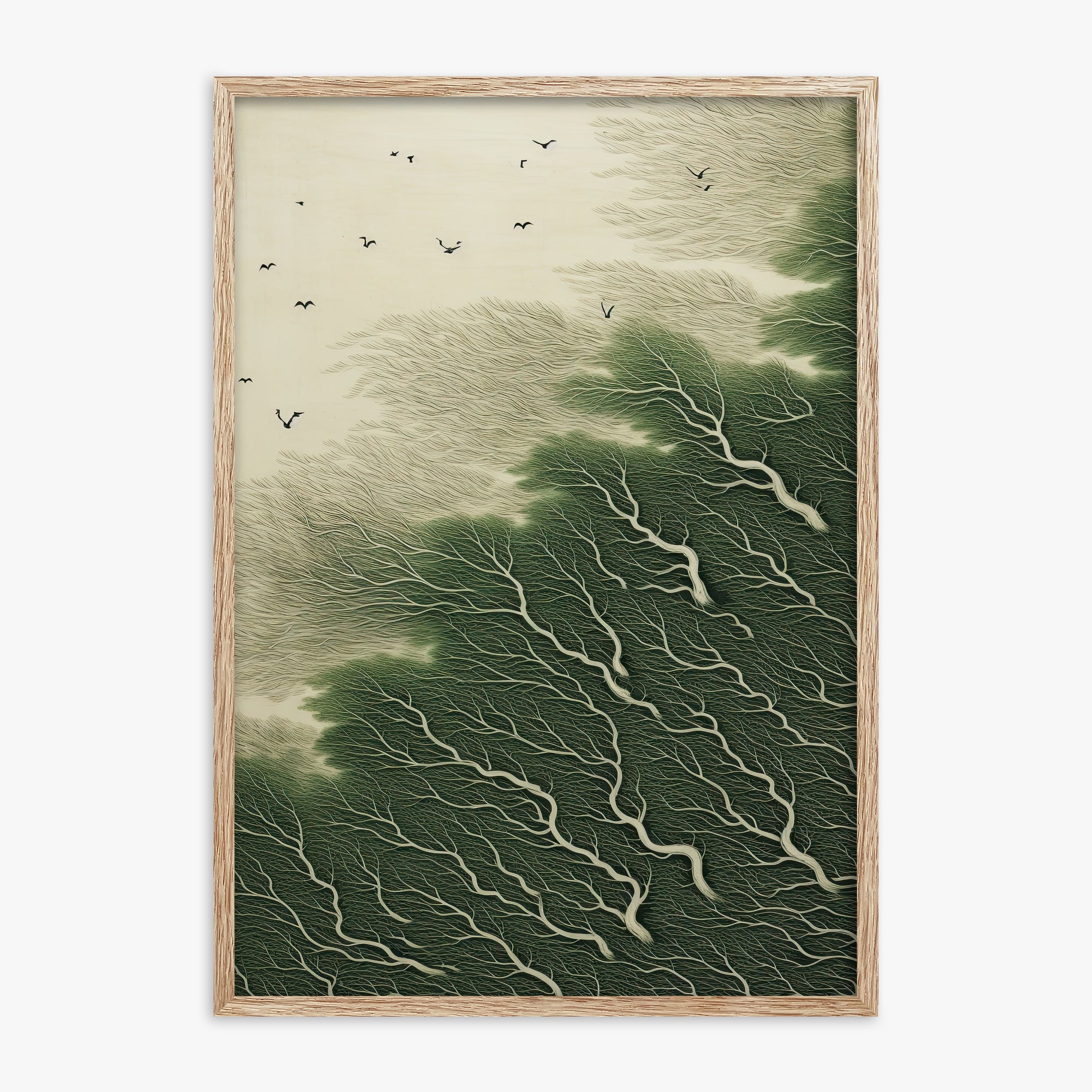 Whispering Pines, 70x100cm Framed Poster With Raw Oak Frame