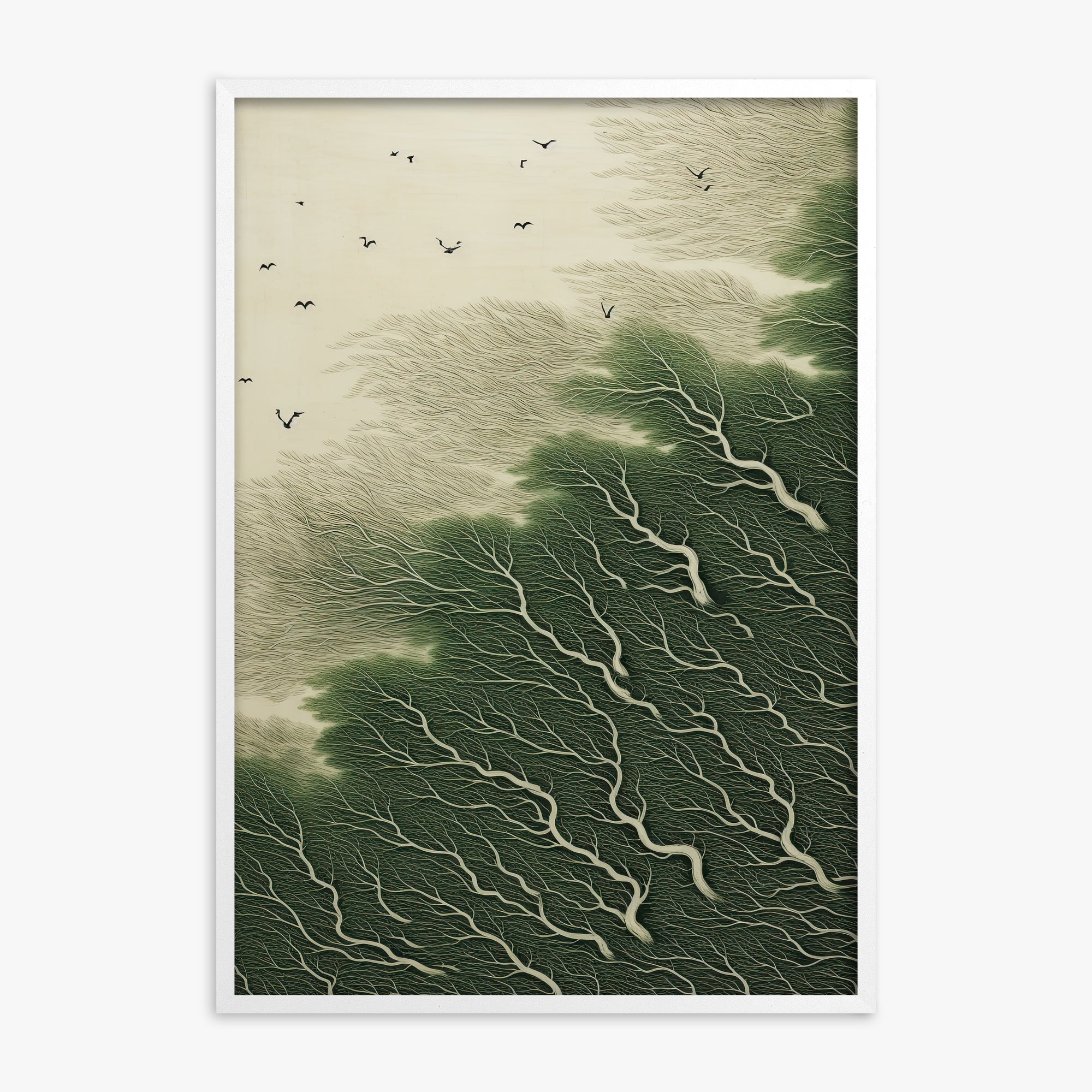 Whispering Pines, White Framed Poster With White Frame