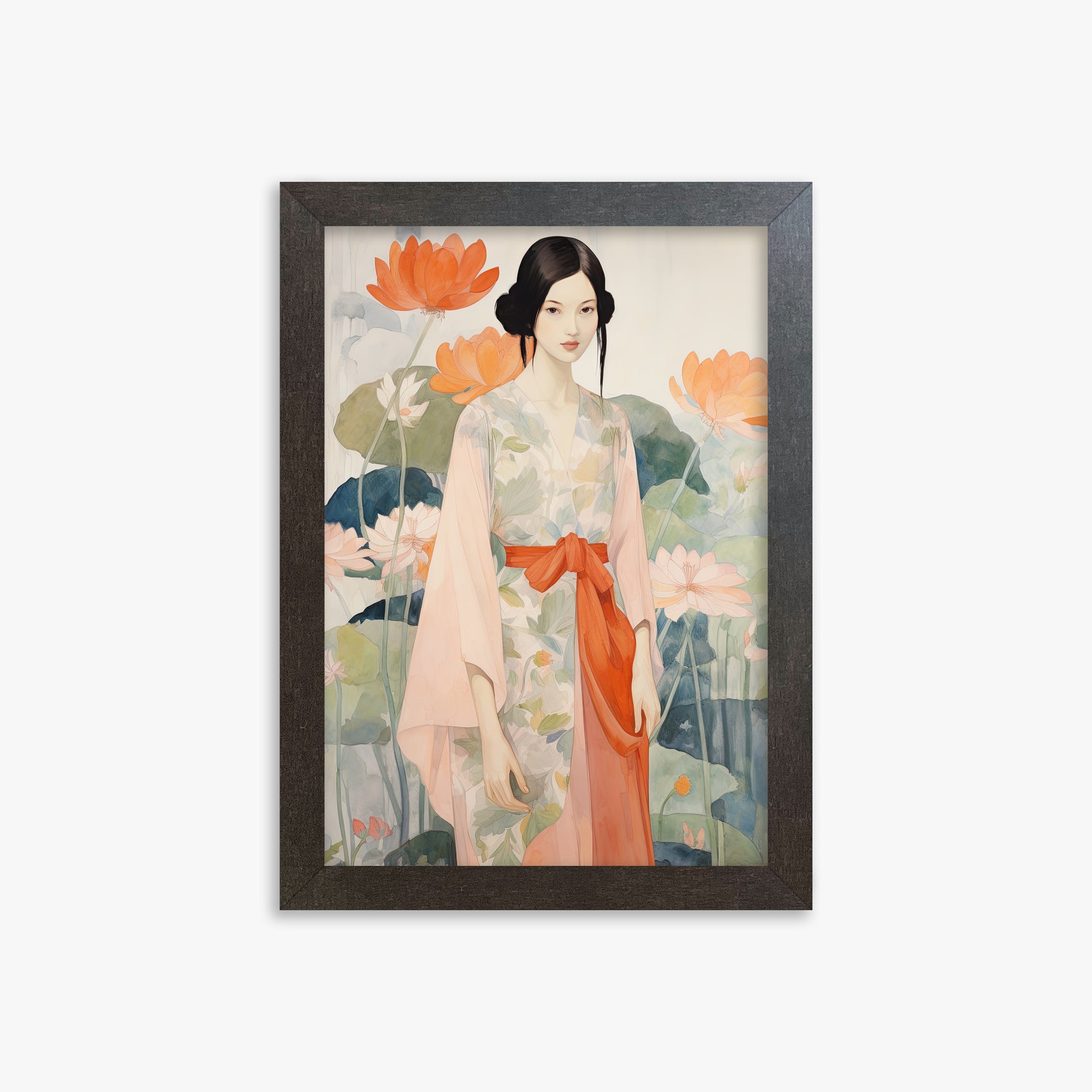 Lotus Garden Maiden, 21x30cm Framed Poster With Espresso Frame
