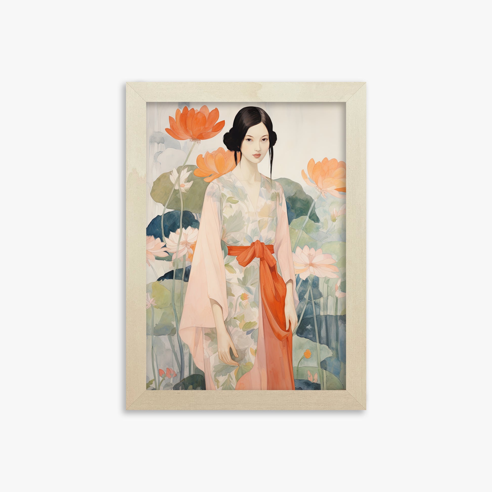 Lotus Garden Maiden, 21x30cm Framed Poster With Lime Wood Frame