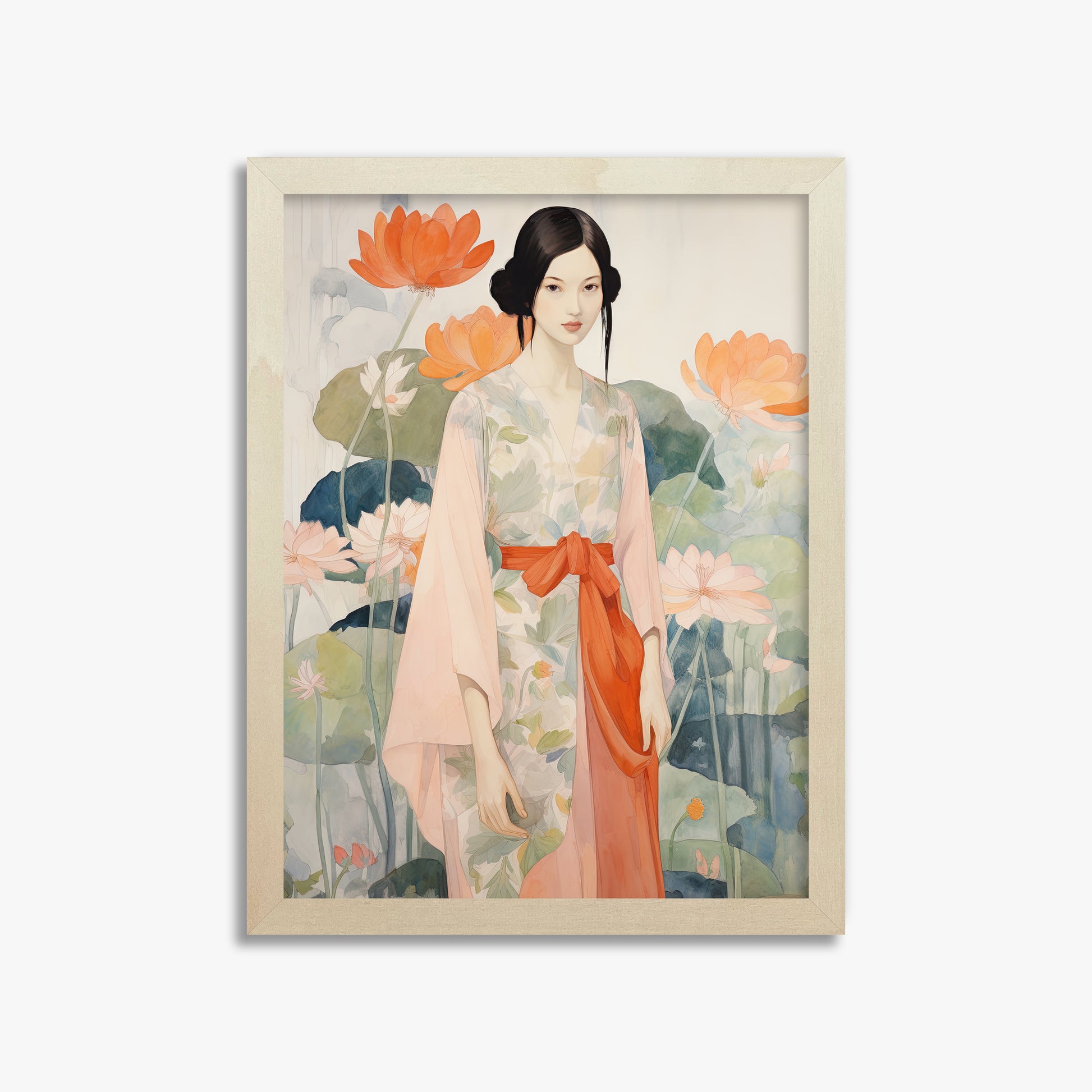 Lotus Garden Maiden, 30x40cm Framed Poster With Lime Wood Frame