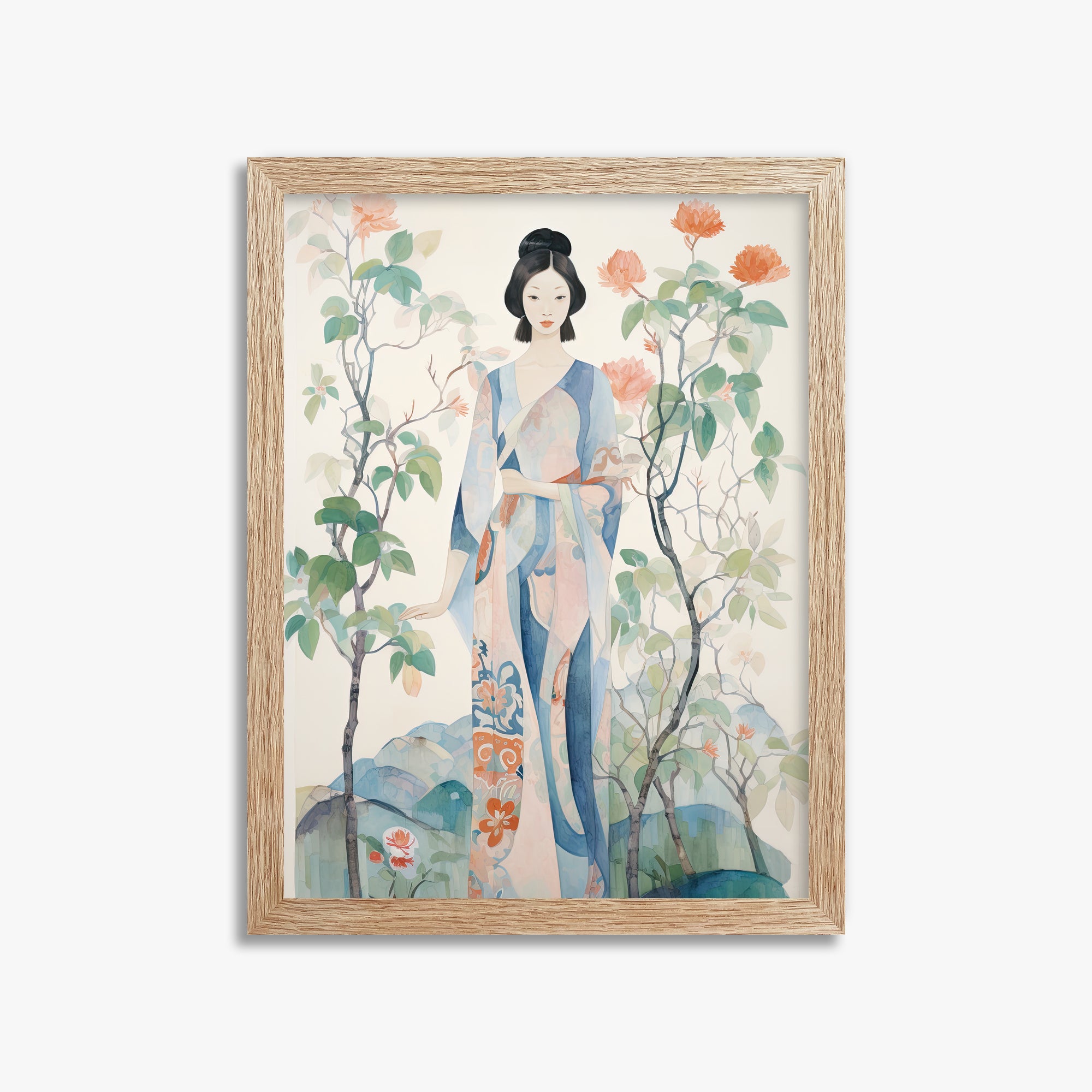 Blossom Garden Serenity, 30x40cm Framed Poster With Raw Oak Frame