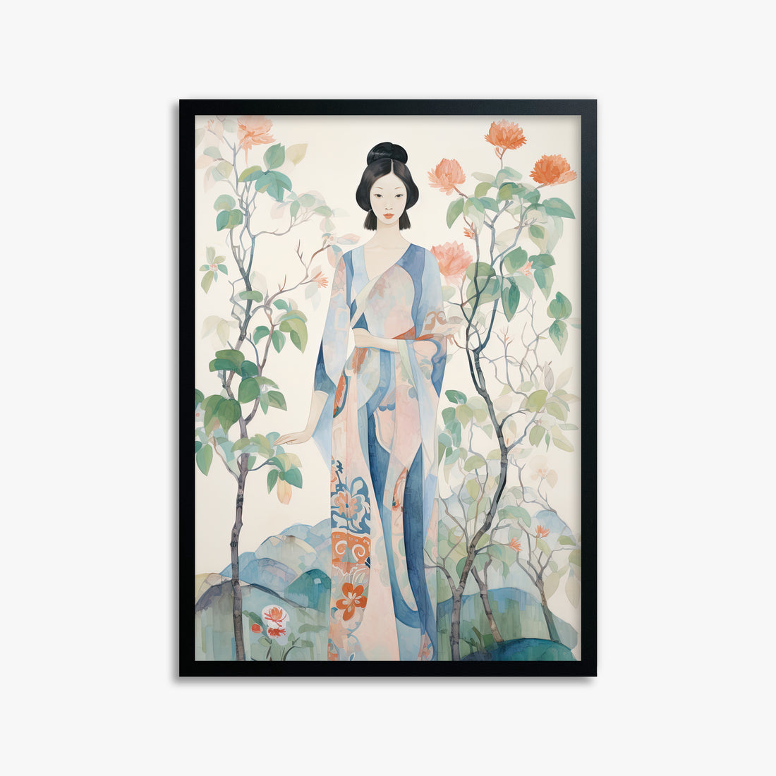 Blossom Garden Serenity, 50x70cm Framed Poster With Black Frame