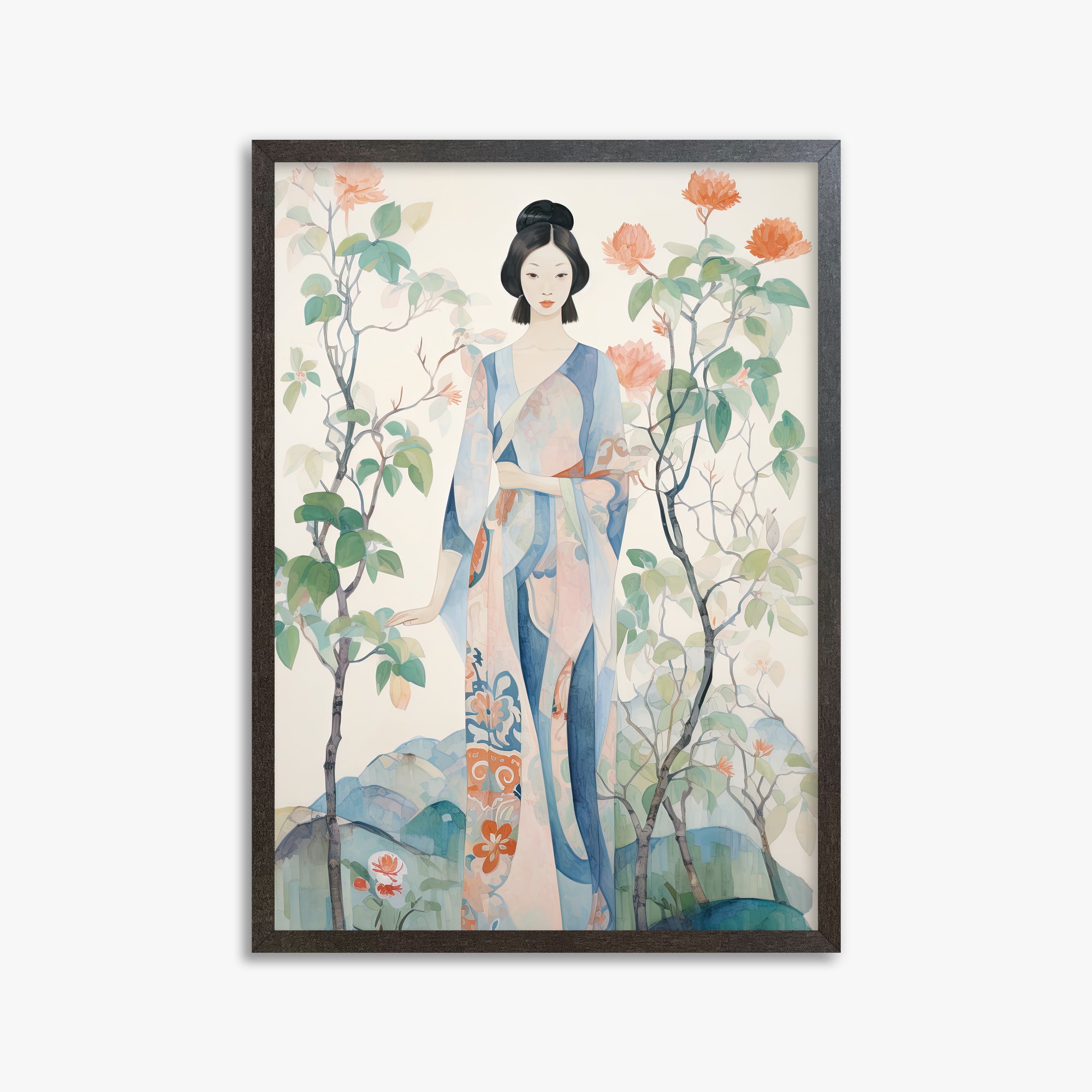 Blossom Garden Serenity, 50x70cm Framed Poster With Espresso Frame