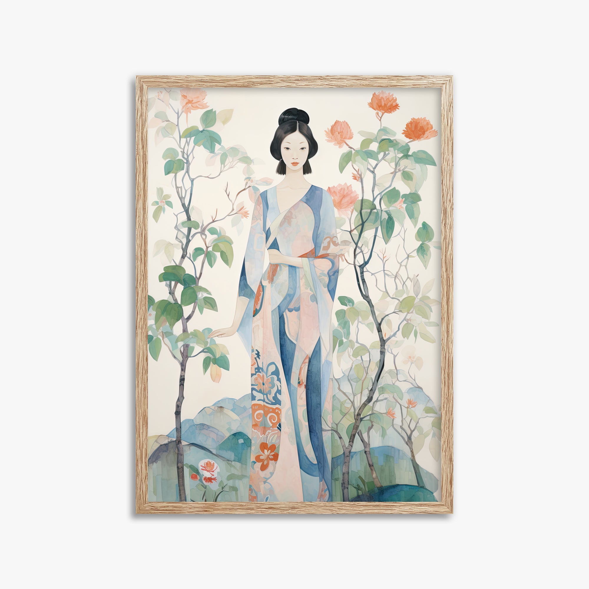 Blossom Garden Serenity, 50x70cm Framed Poster With Raw Oak Frame