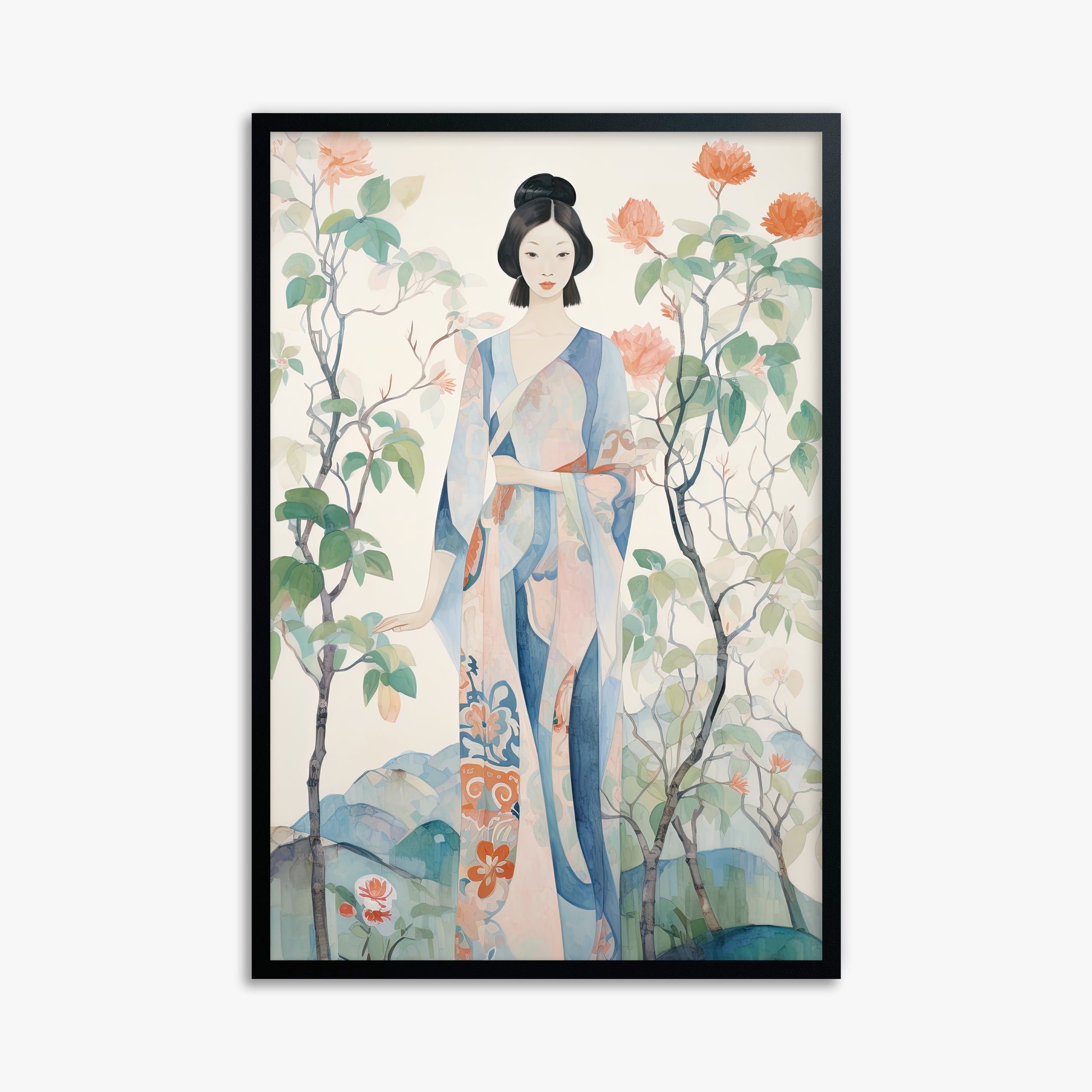 Blossom Garden Serenity, 61x91cm Framed Poster With Black Frame