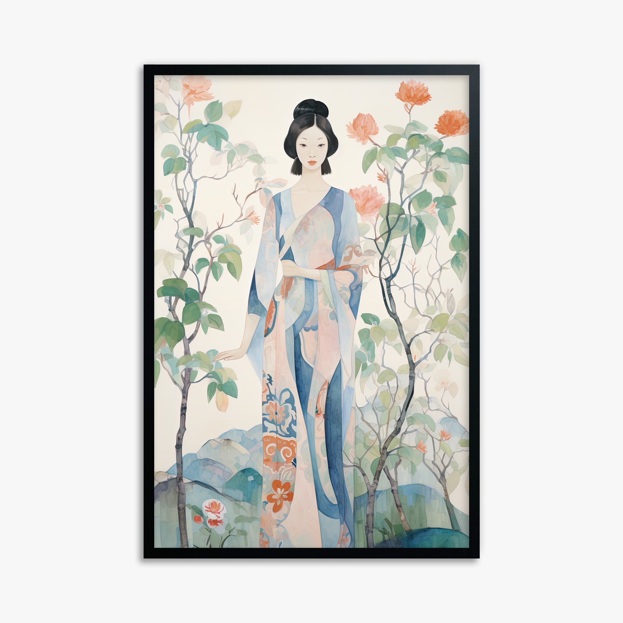 Blossom Garden Serenity, 61x91cm Framed Poster With Black Frame