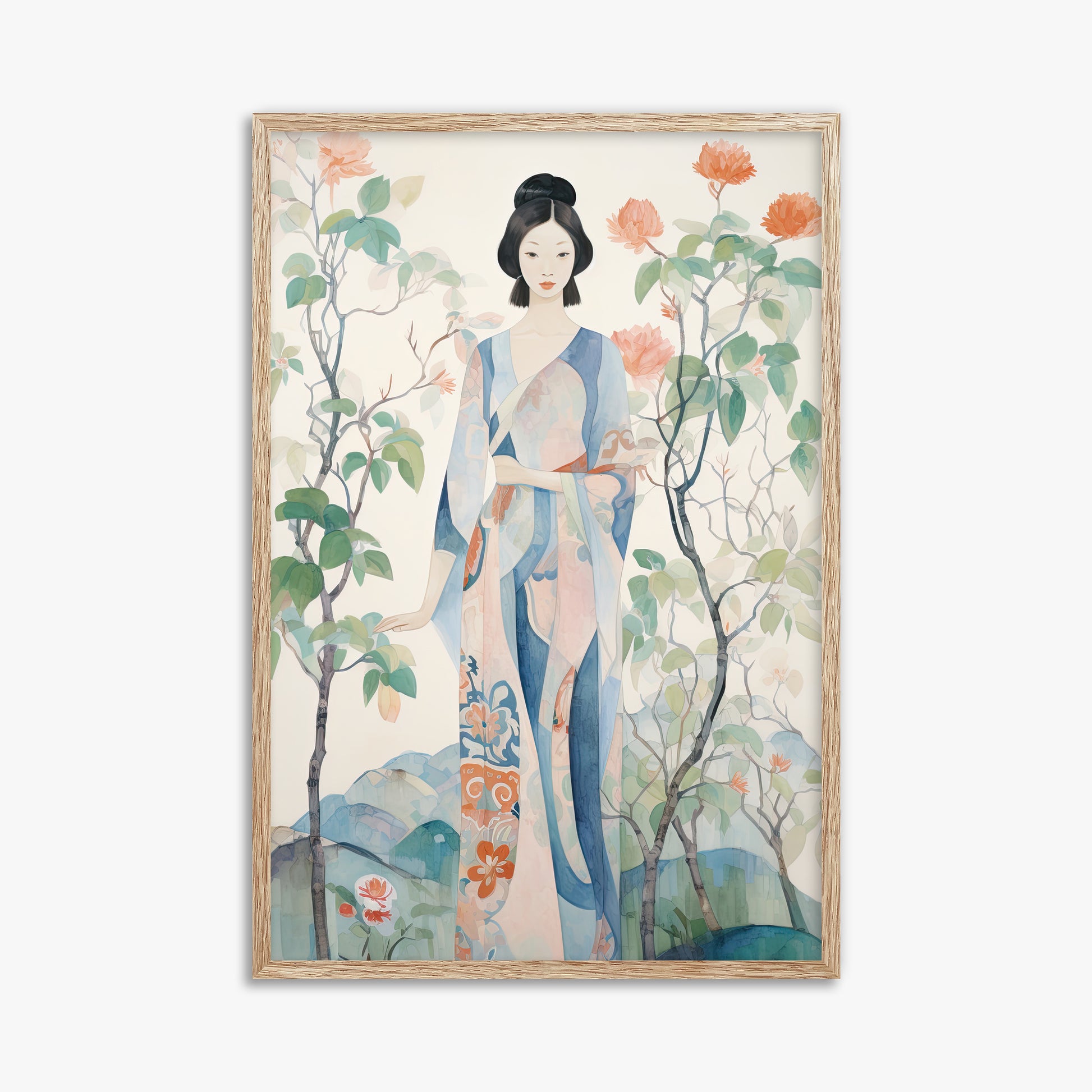 Blossom Garden Serenity, 61x91cm Framed Poster With Raw Oak Frame