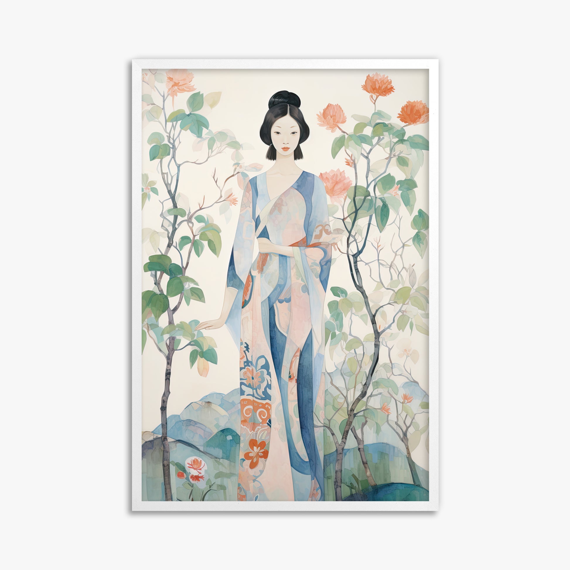Blossom Garden Serenity, 61x91cm Framed Poster With White Frame