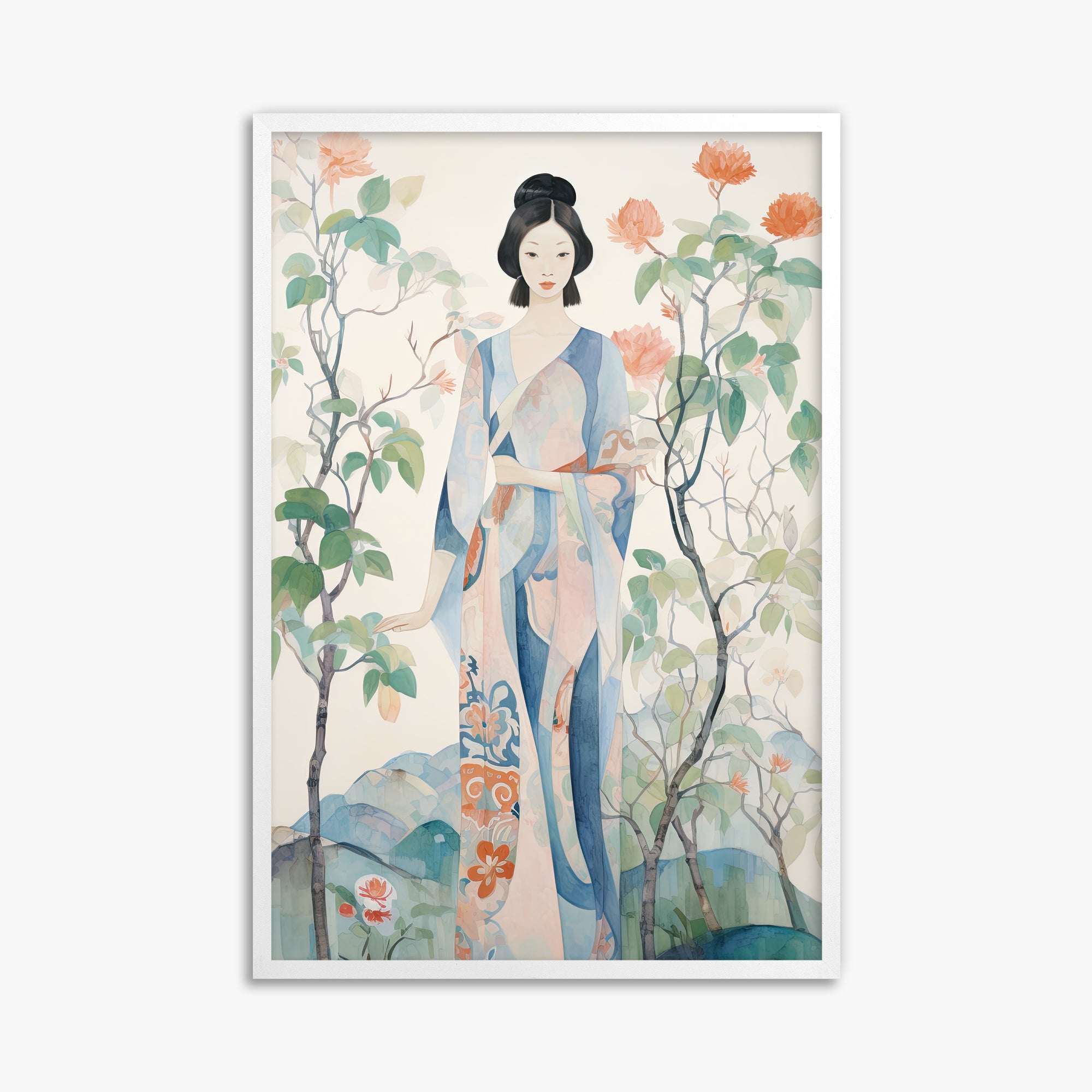 Blossom Garden Serenity, 61x91cm Framed Poster With White Frame