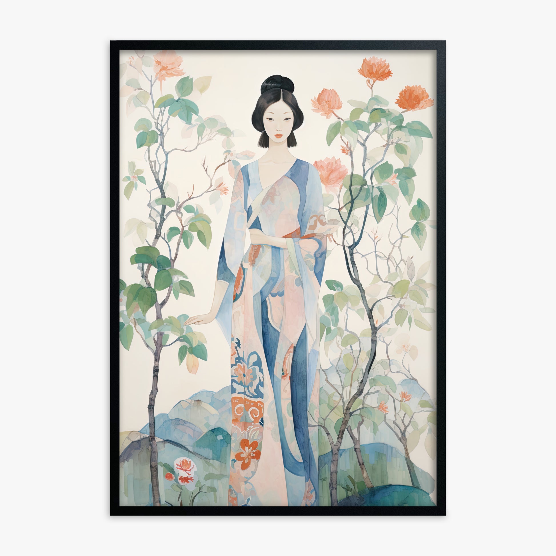 Blossom Garden Serenity, Black Framed Poster With Black Frame