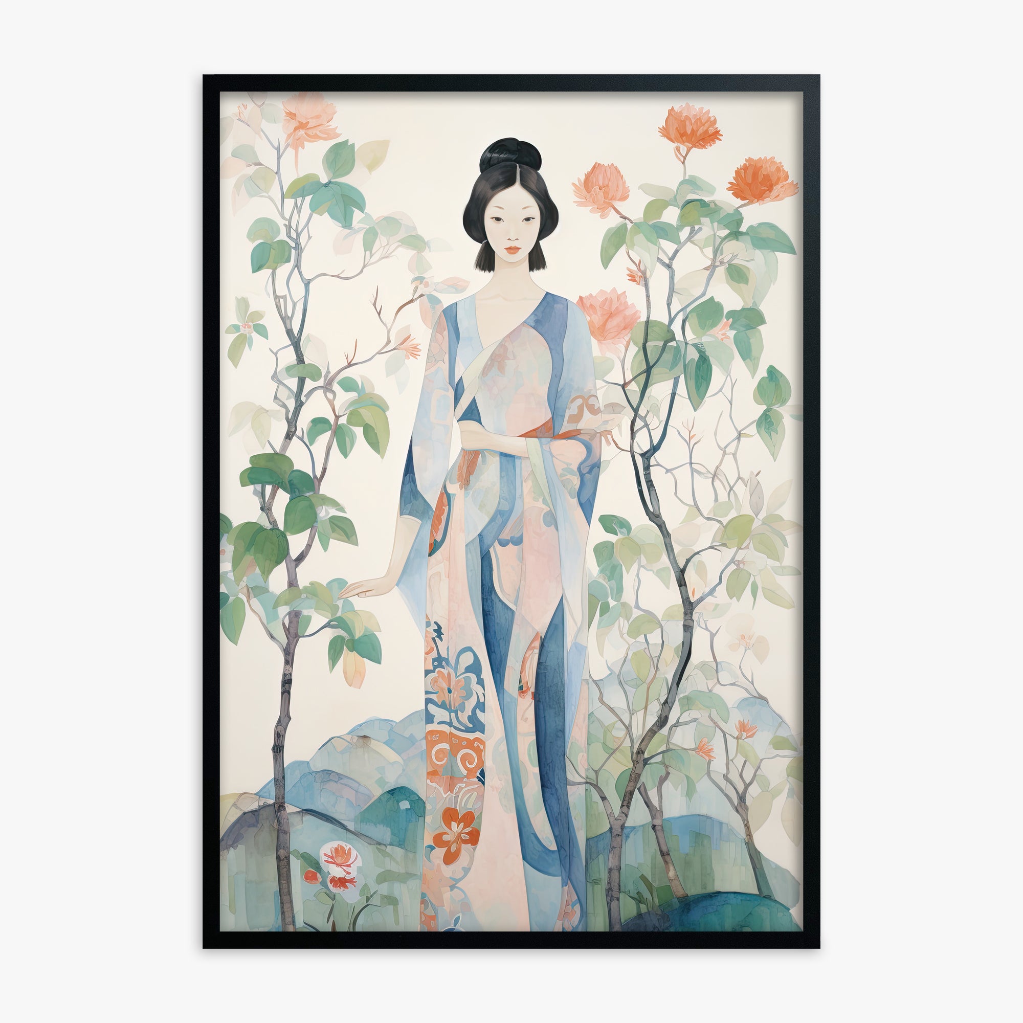 Blossom Garden Serenity, Black Framed Poster With Black Frame