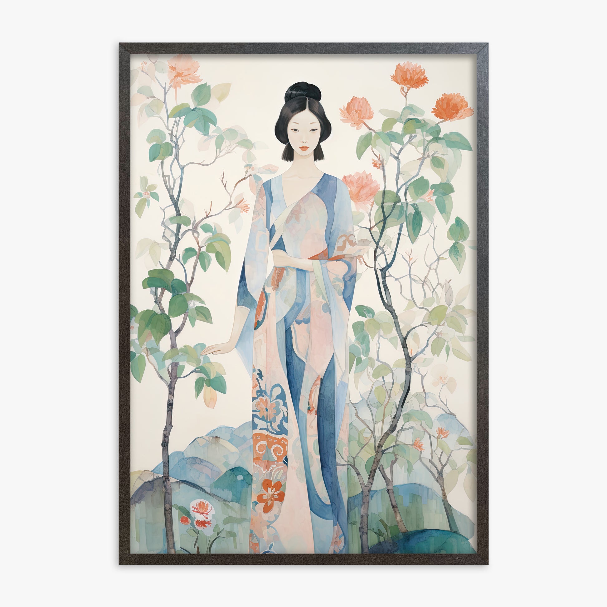 Blossom Garden Serenity, 70x100cm Framed Poster With Espresso Frame