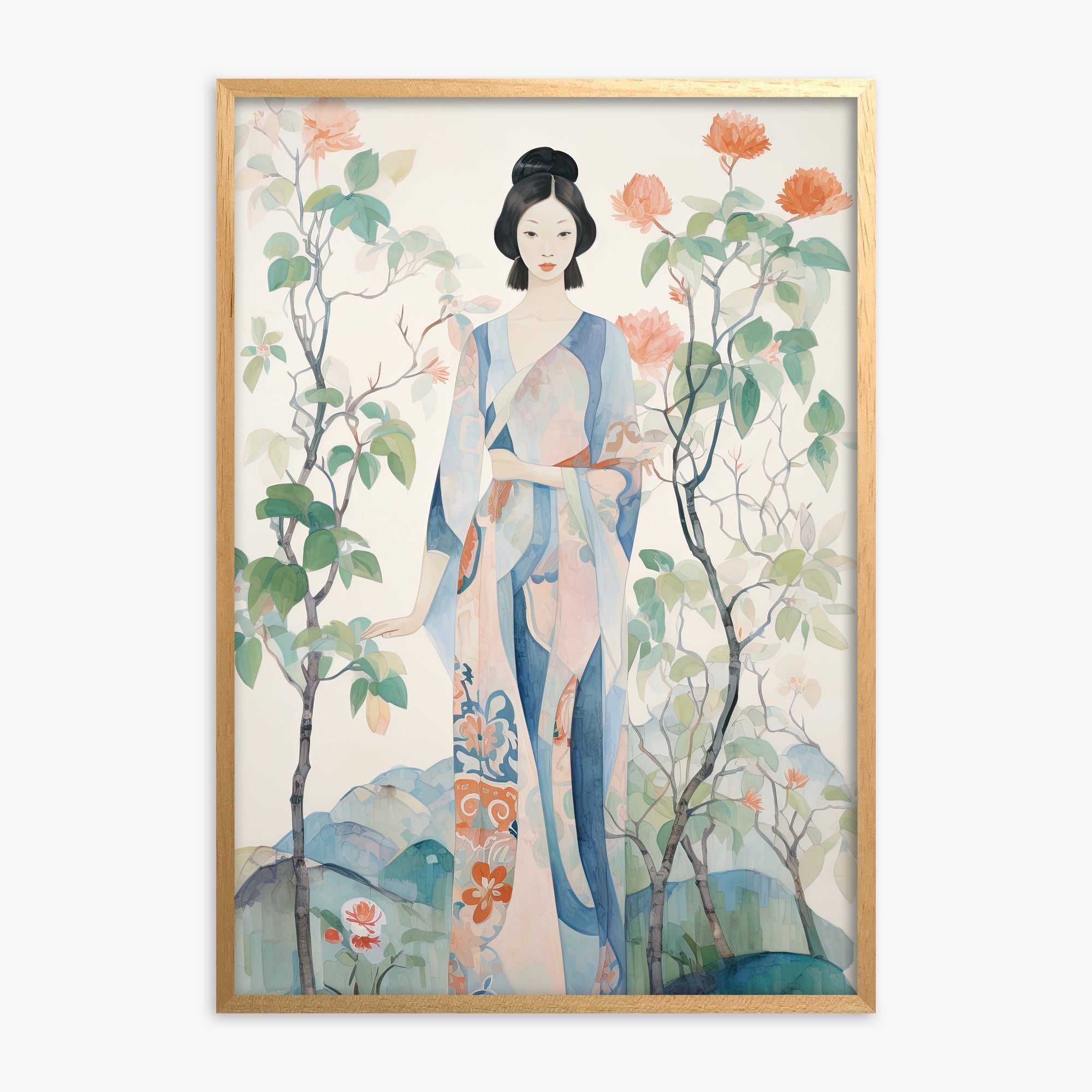 Blossom Garden Serenity, Oak Framed Poster With Oak Frame