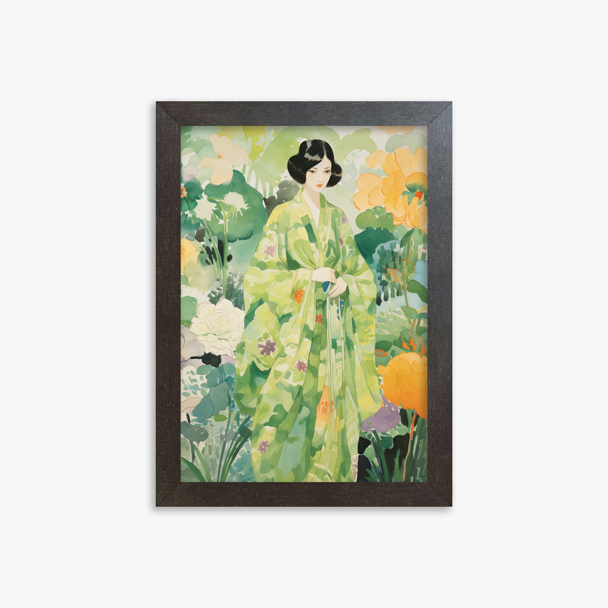 Jade Garden Serenity, 21x30cm Framed Poster With Espresso Frame